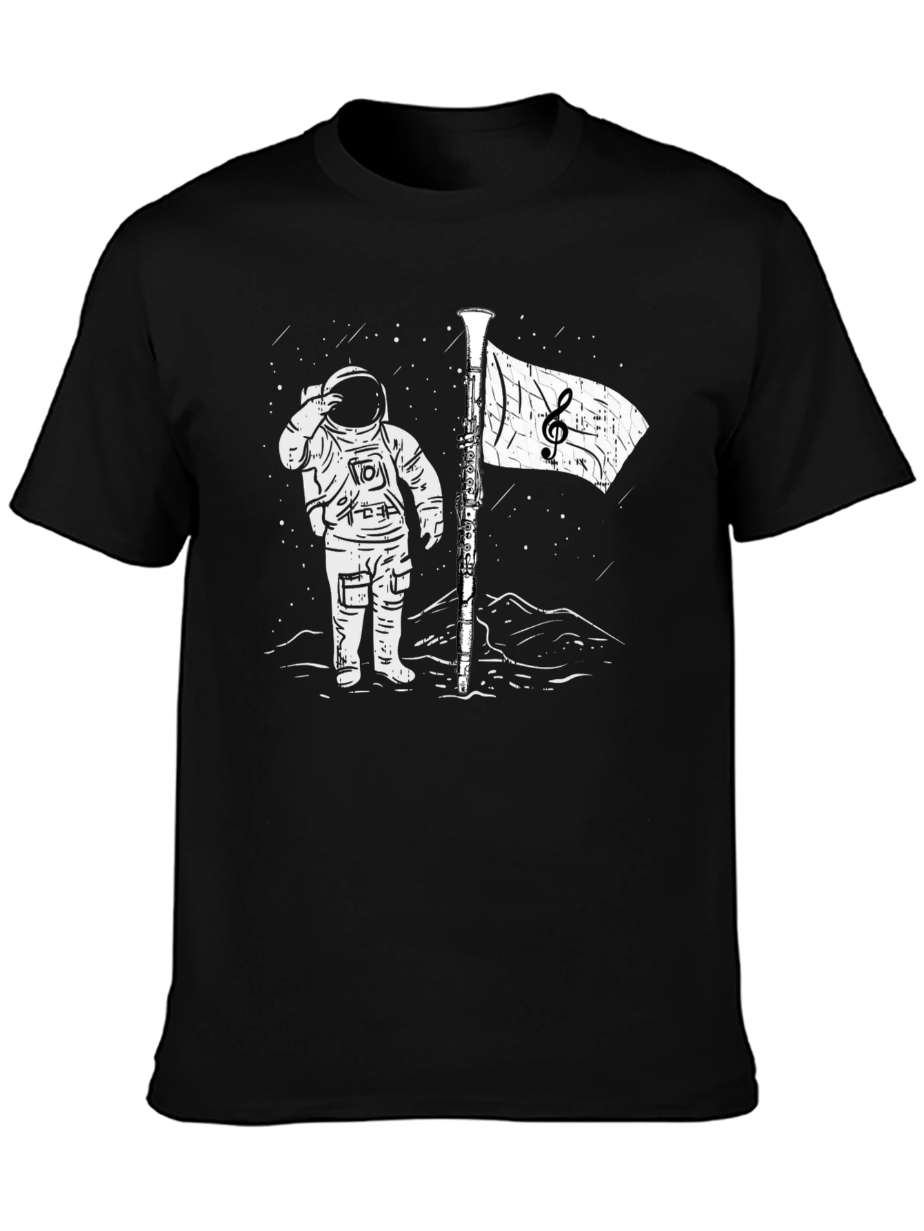 Astronaut Music Flag Black T-Shirt