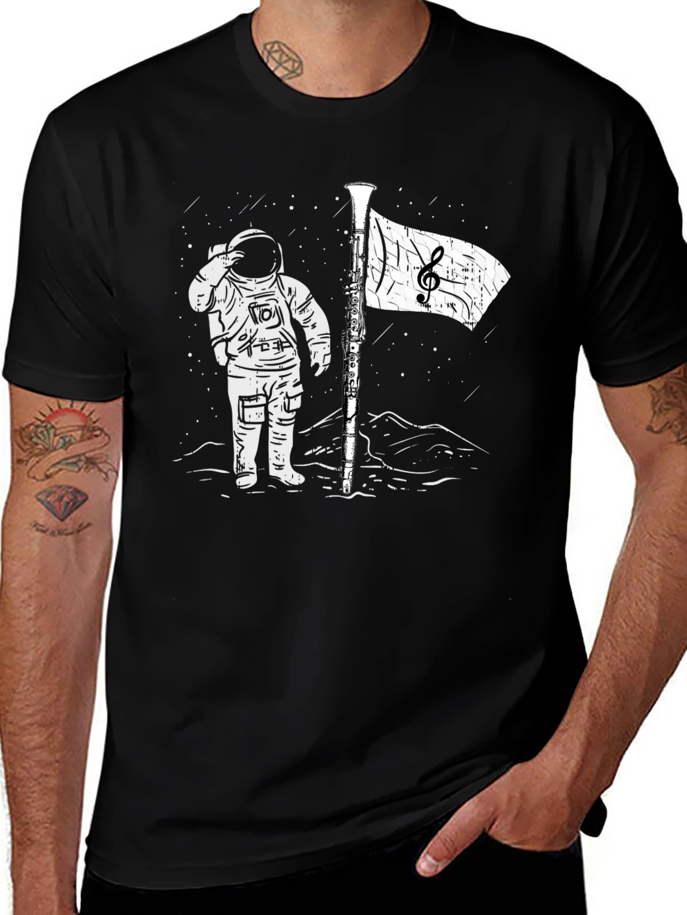 Astronaut Music Flag Black T-Shirt