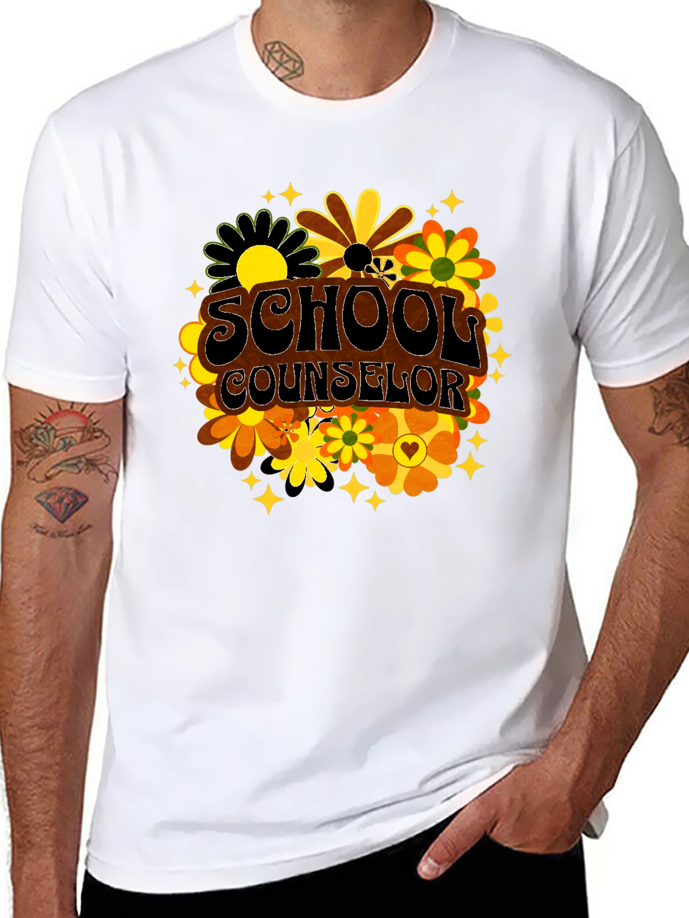 School Counselor Floral Retro Tee