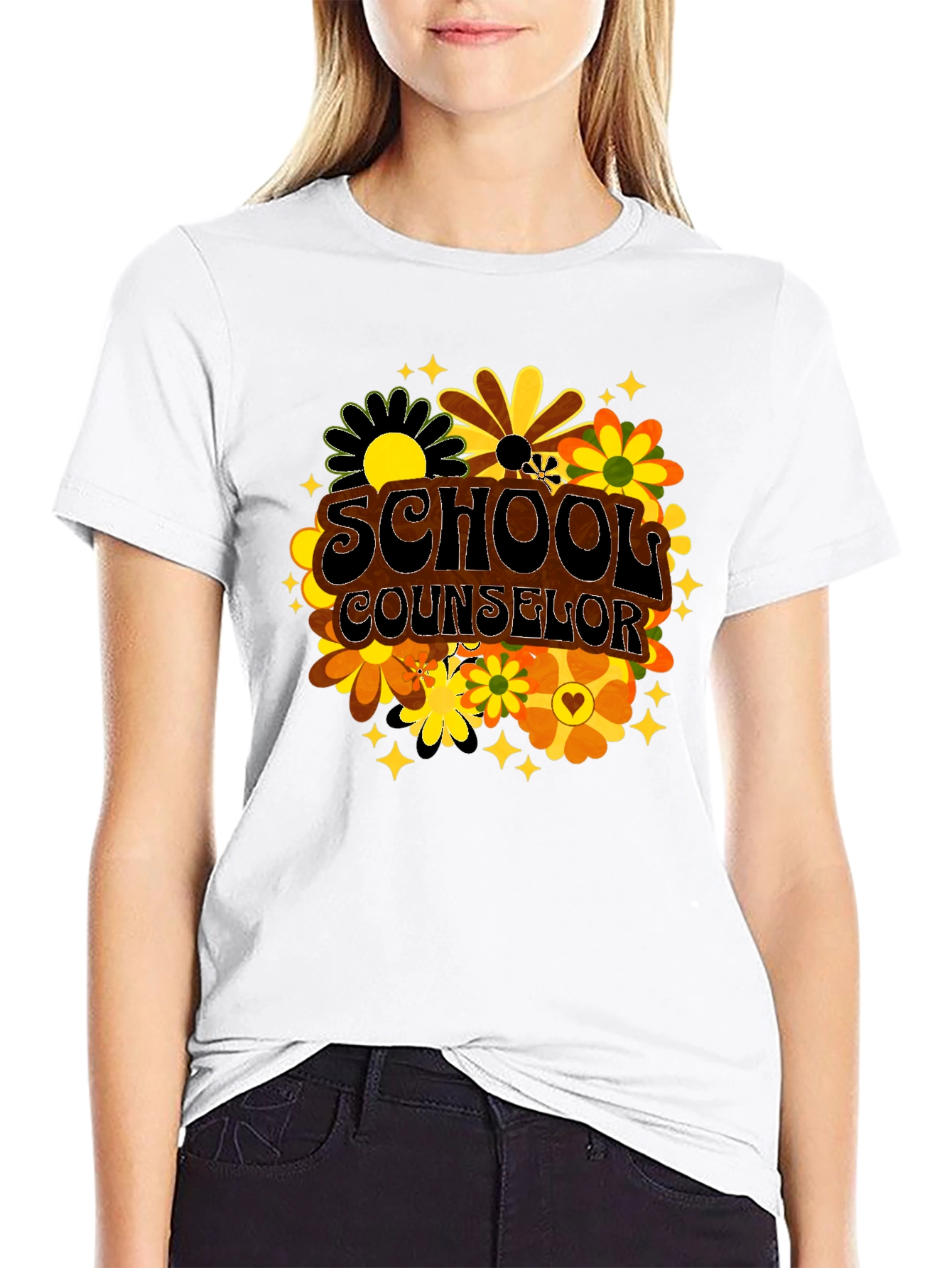 School Counselor Floral Retro Tee