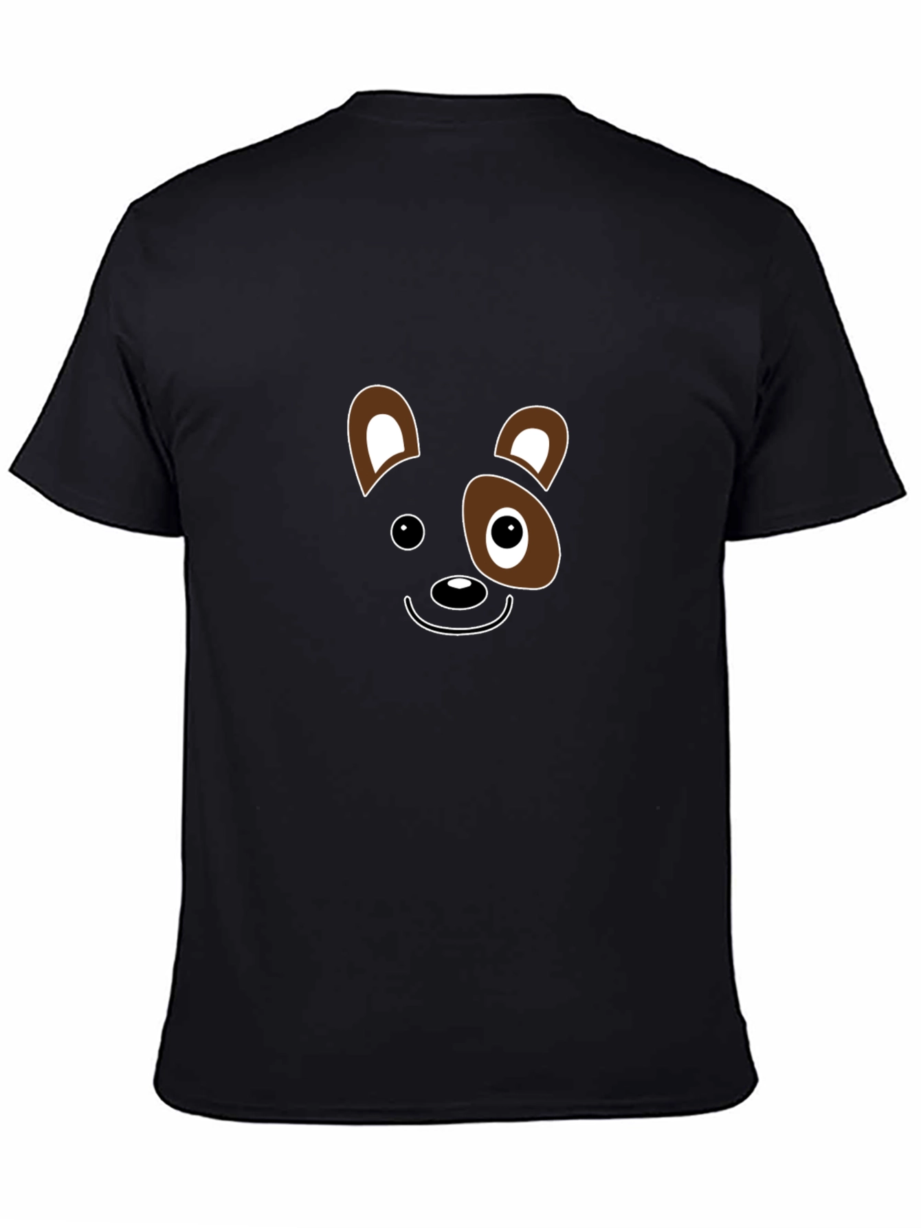 Cute Cartoon Animal Face Black T-Shirt
