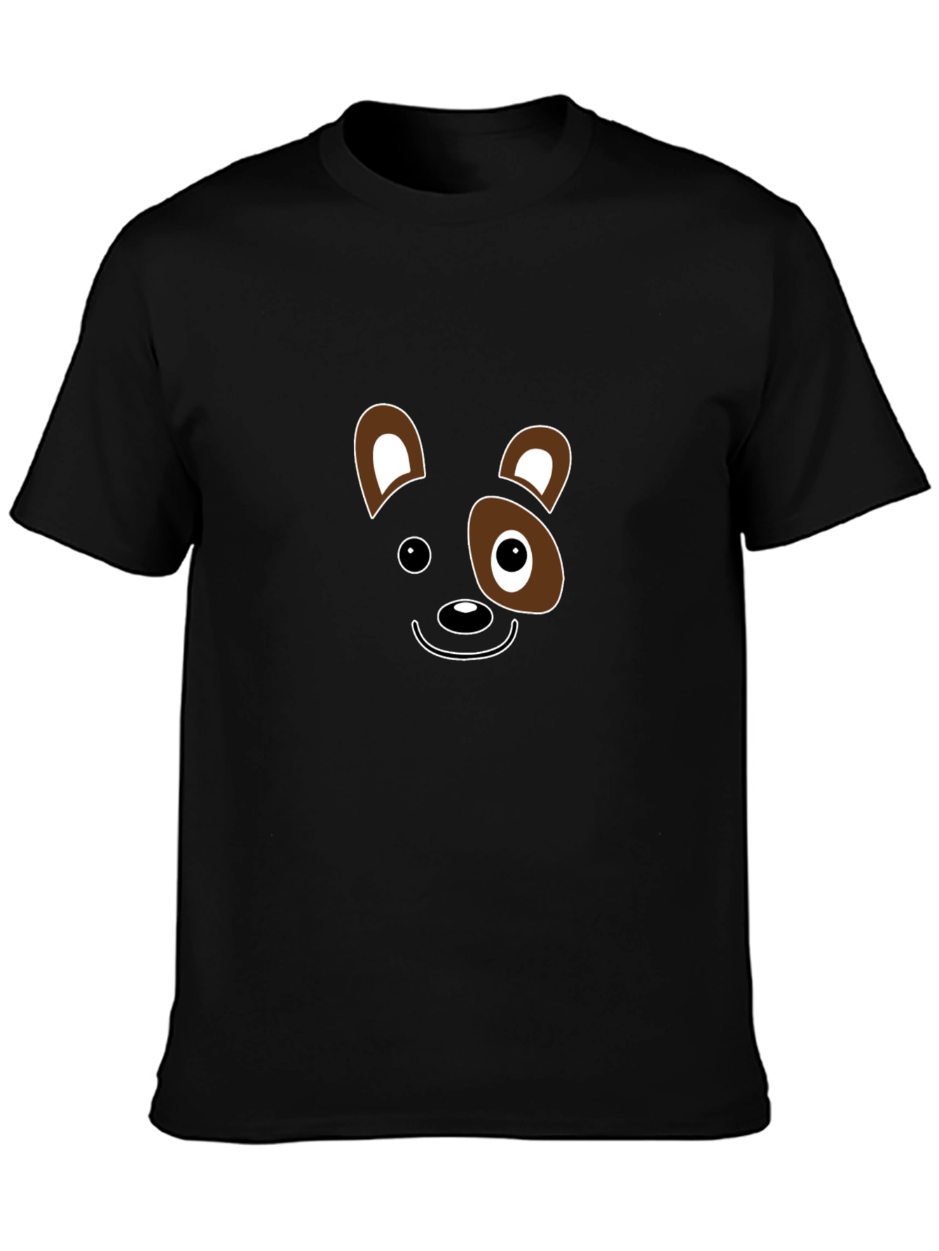 Cute Cartoon Animal Face Black T-Shirt