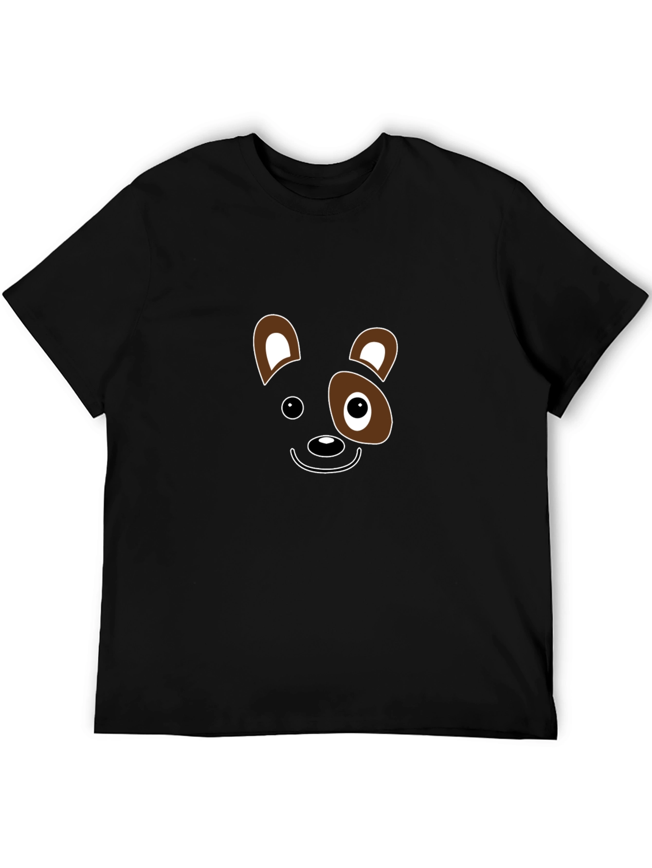 Cute Cartoon Animal Face Black T-Shirt