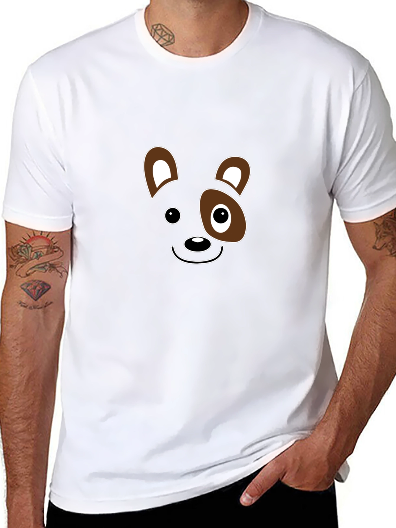 Cute Cartoon Animal Face Black T-Shirt