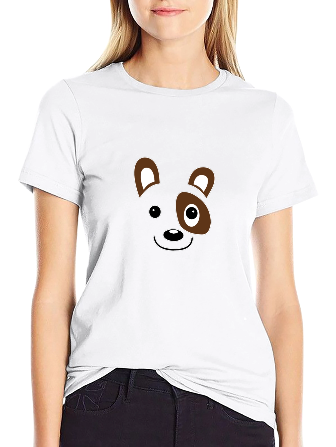 Cute Cartoon Animal Face Black T-Shirt