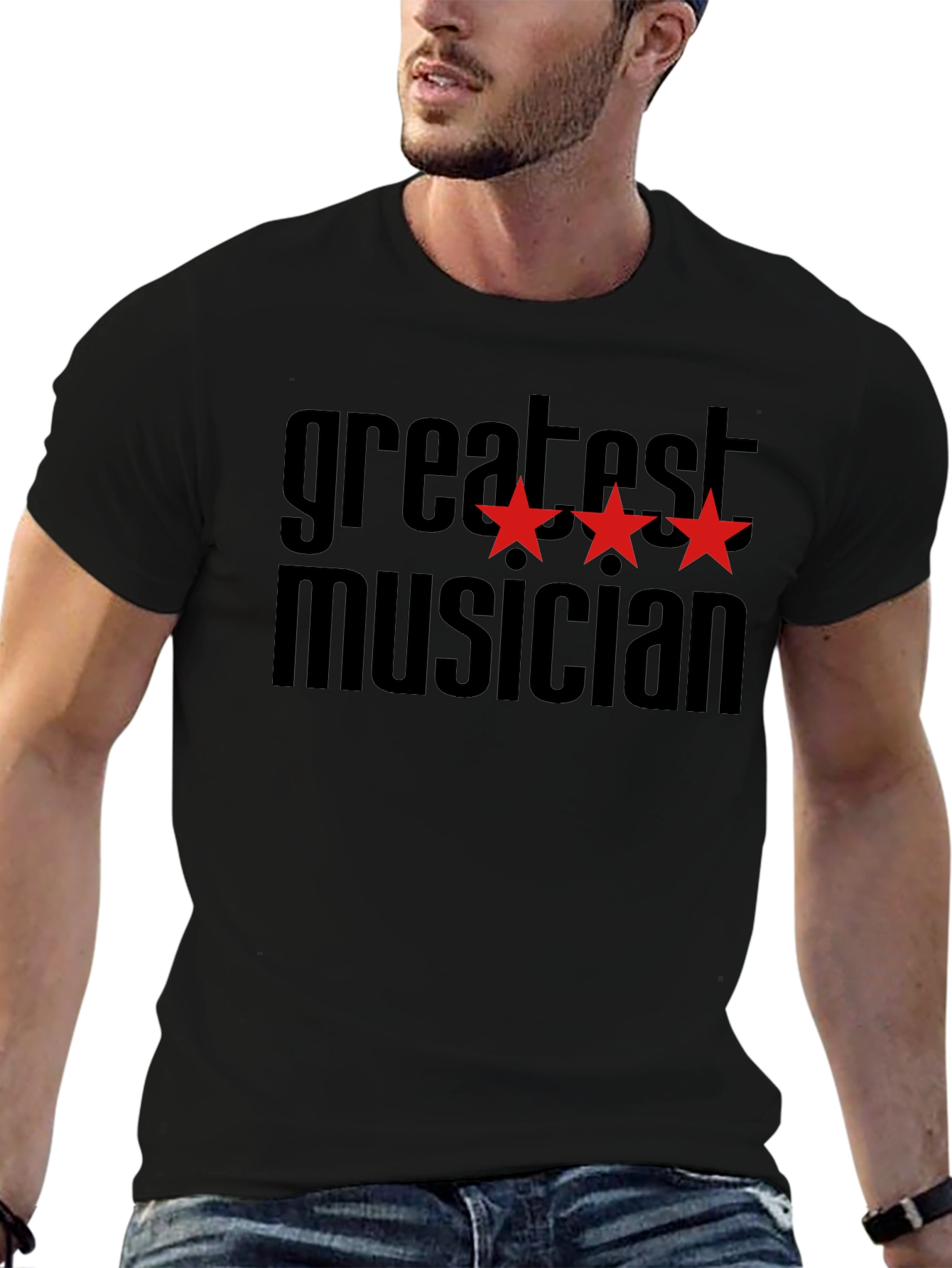 Greatest Musician Black T-Shirt with Red Stars