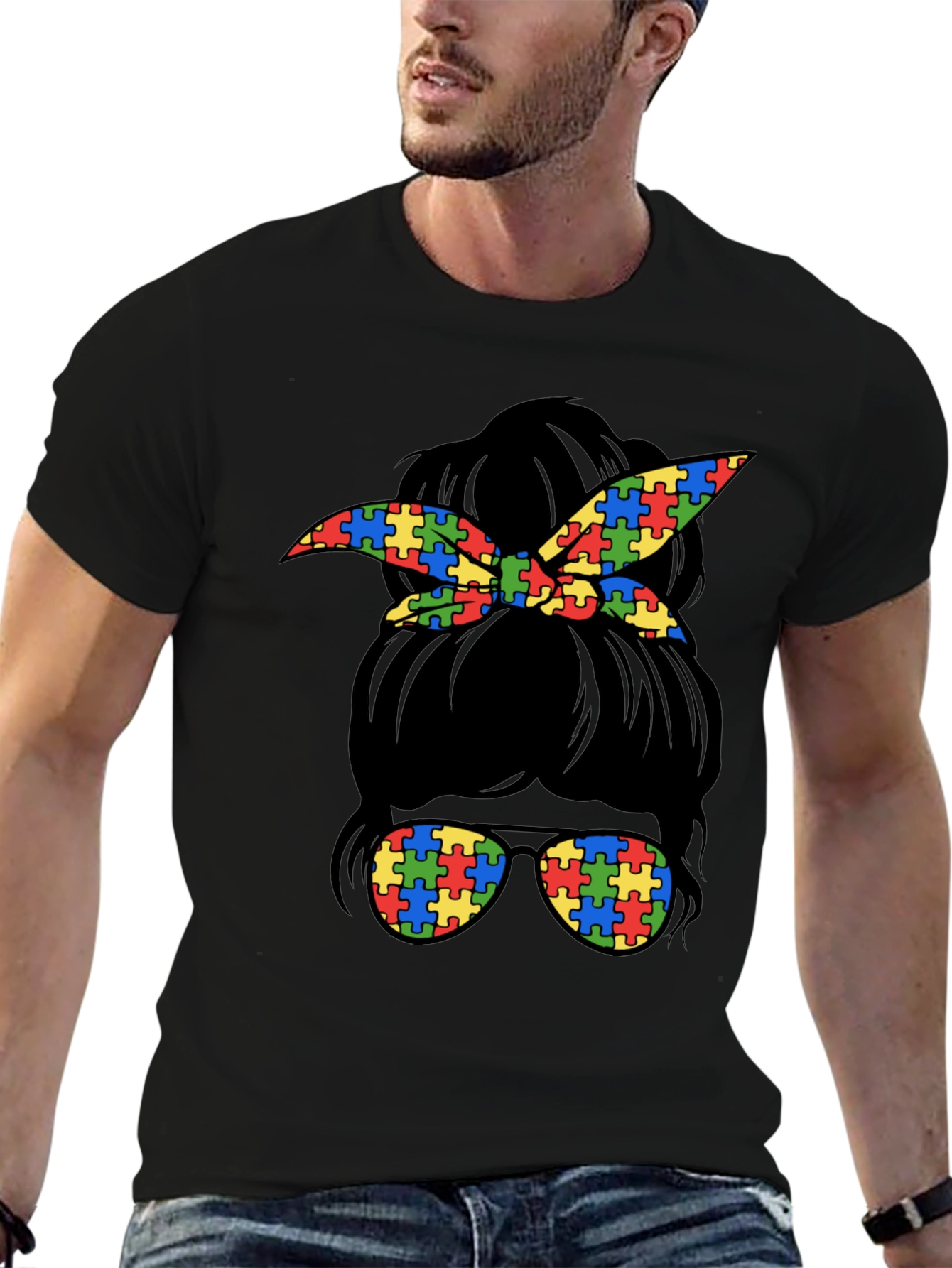 Autism Awareness Messy Bun T-Shirt