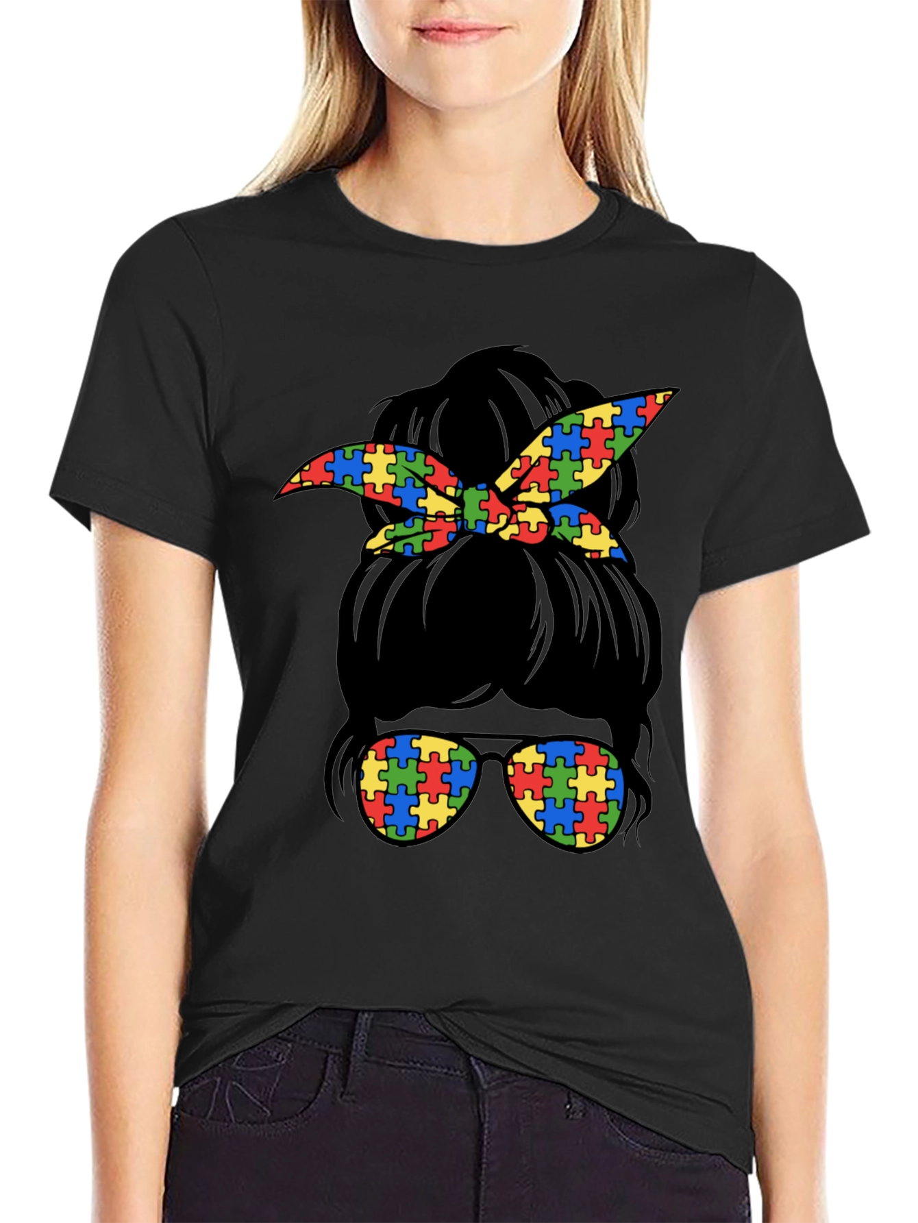 Autism Awareness Messy Bun T-Shirt