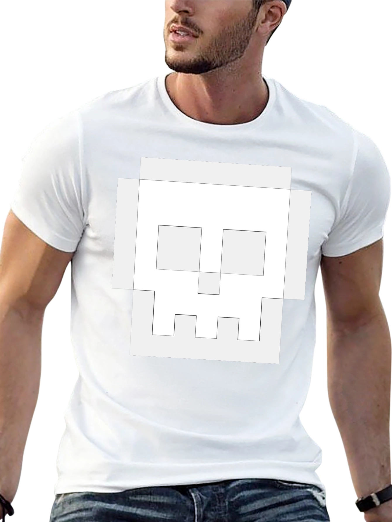 Pixel Skull Graphic Tee - Black Cotton Casual