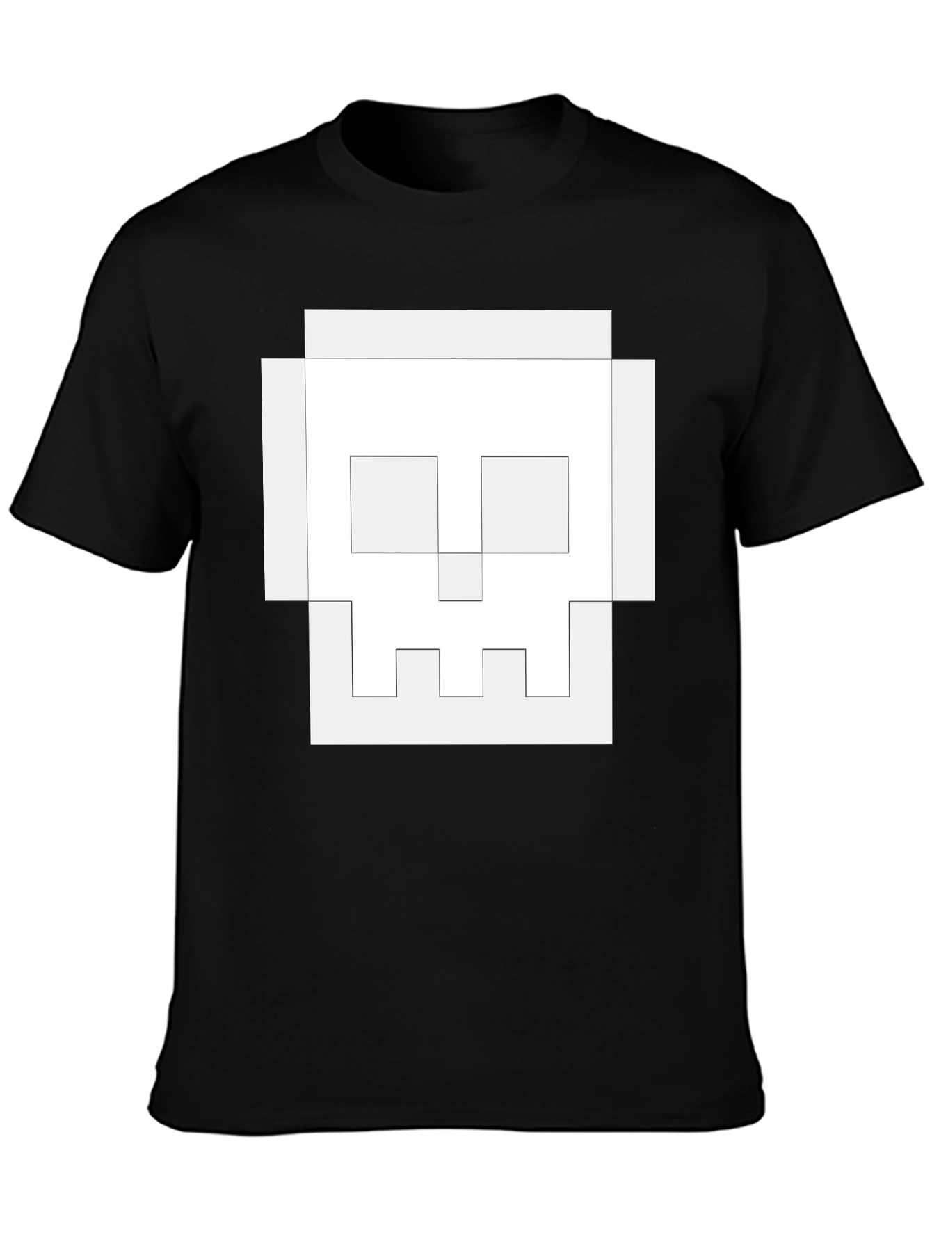 Pixel Skull Graphic Tee - Black Cotton Casual