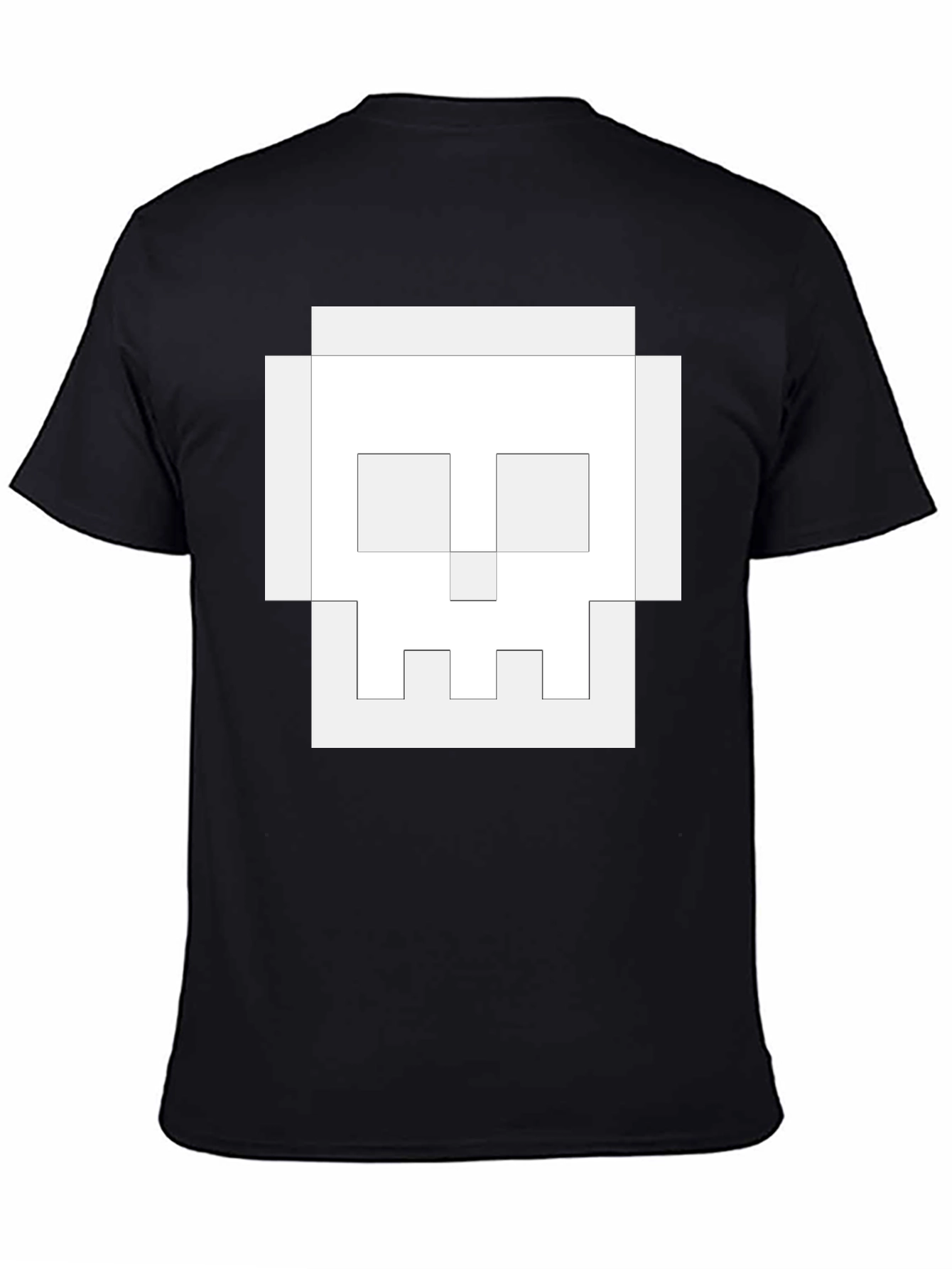 Pixel Skull Graphic Tee - Black Cotton Casual
