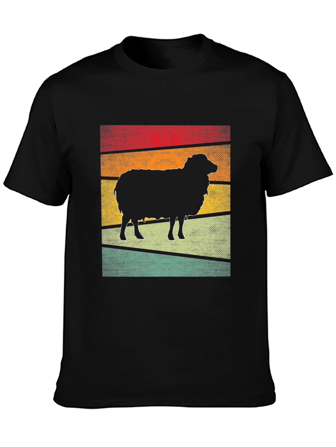 Retro Sheep Graphic Tee - Black Cotton T-Shirt