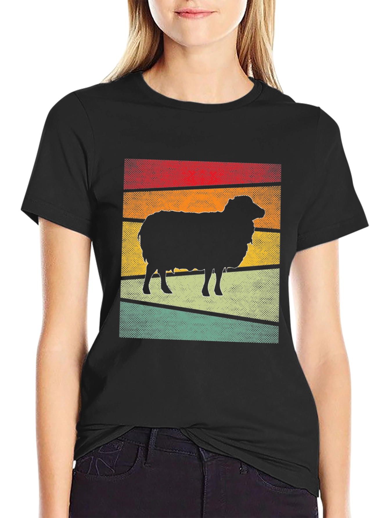 Retro Sheep Graphic Tee - Black Cotton T-Shirt