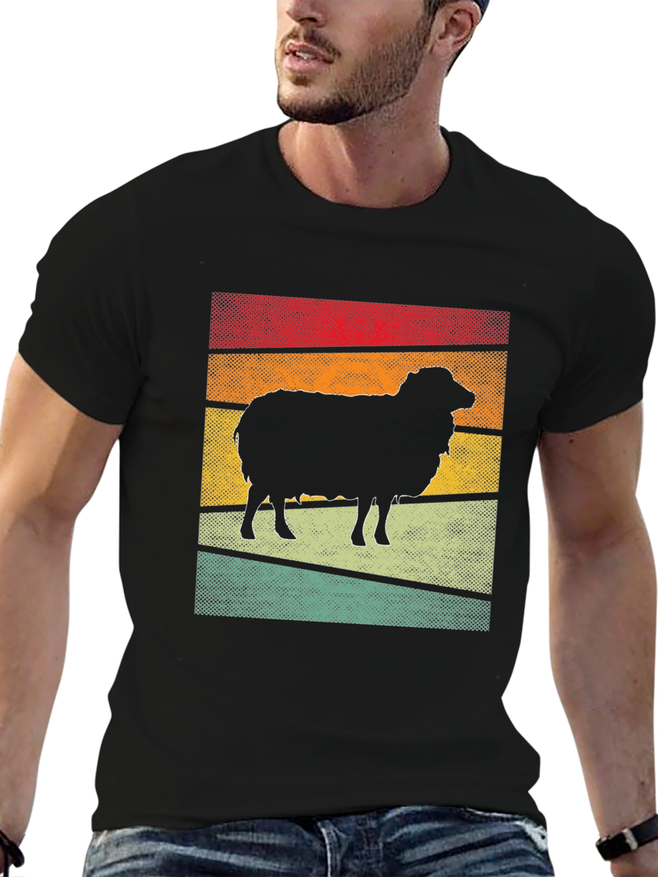 Retro Sheep Graphic Tee - Black Cotton T-Shirt
