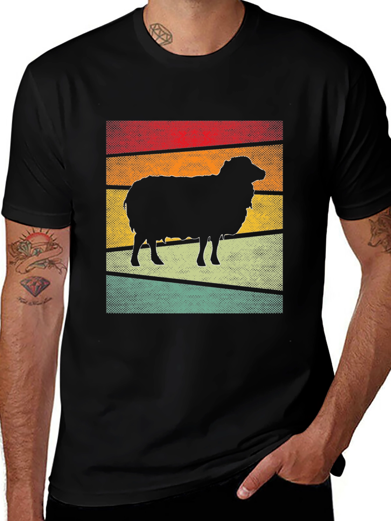 Retro Sheep Graphic Tee - Black Cotton T-Shirt
