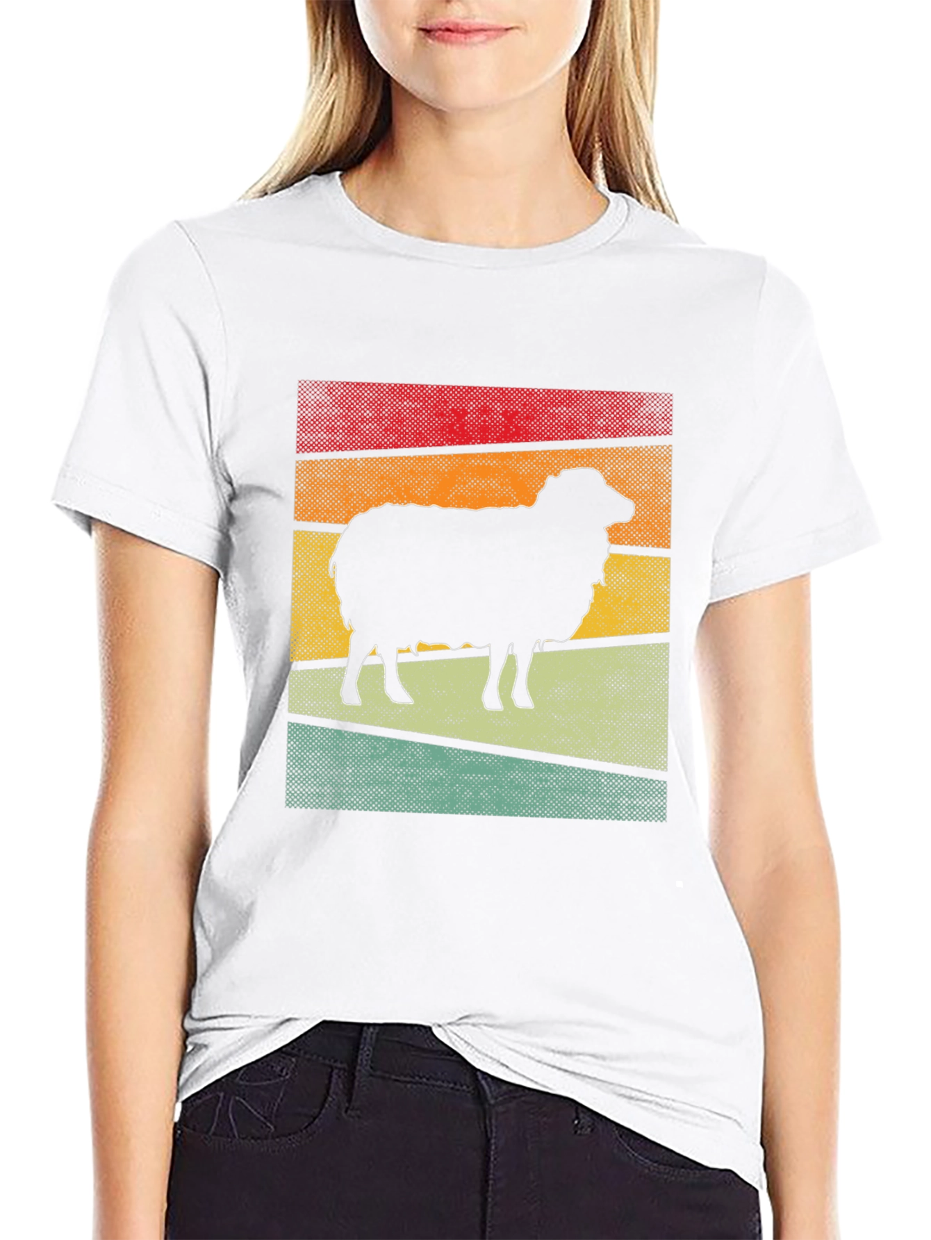 Retro Sheep Graphic Tee - Black Cotton T-Shirt