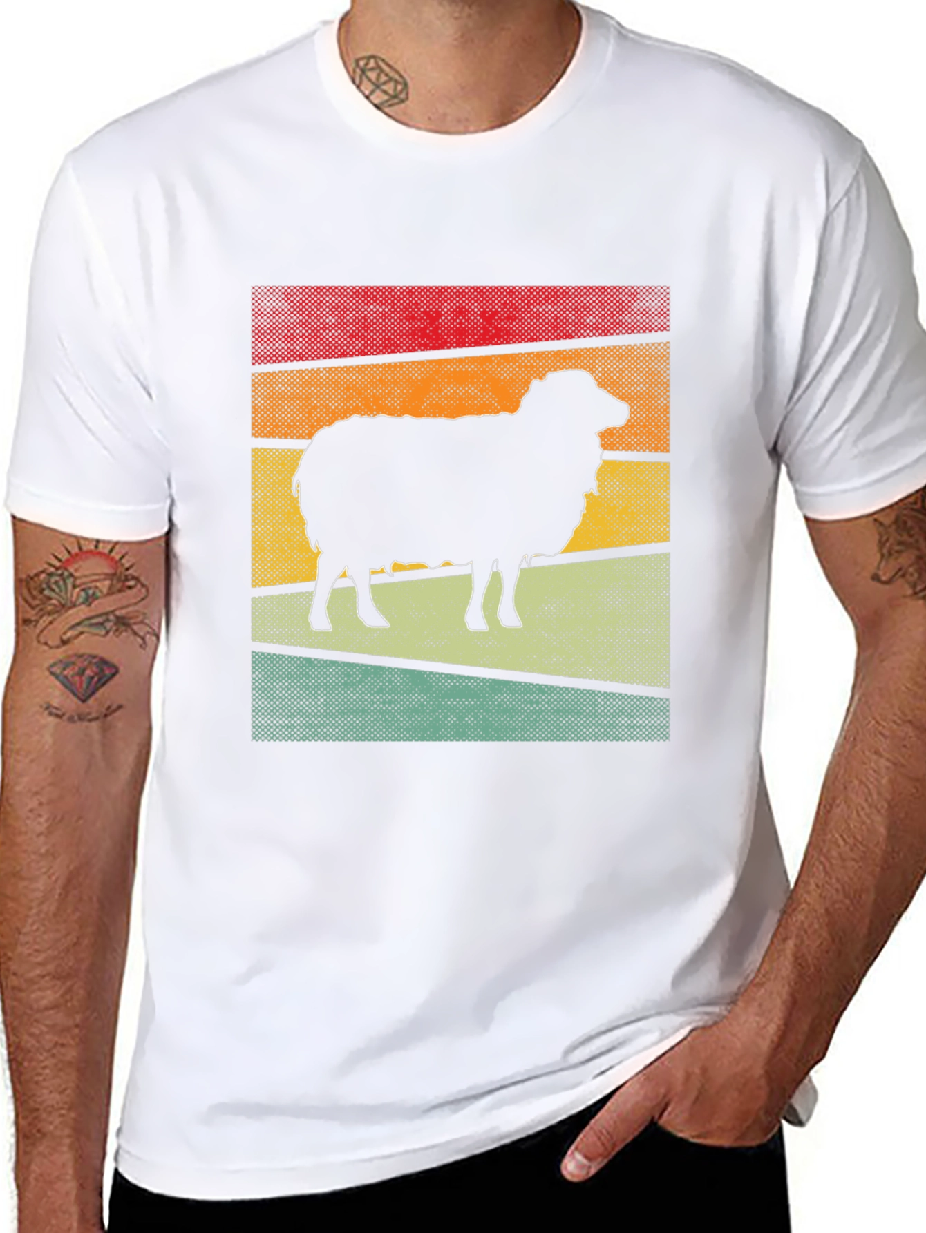 Retro Sheep Graphic Tee - Black Cotton T-Shirt