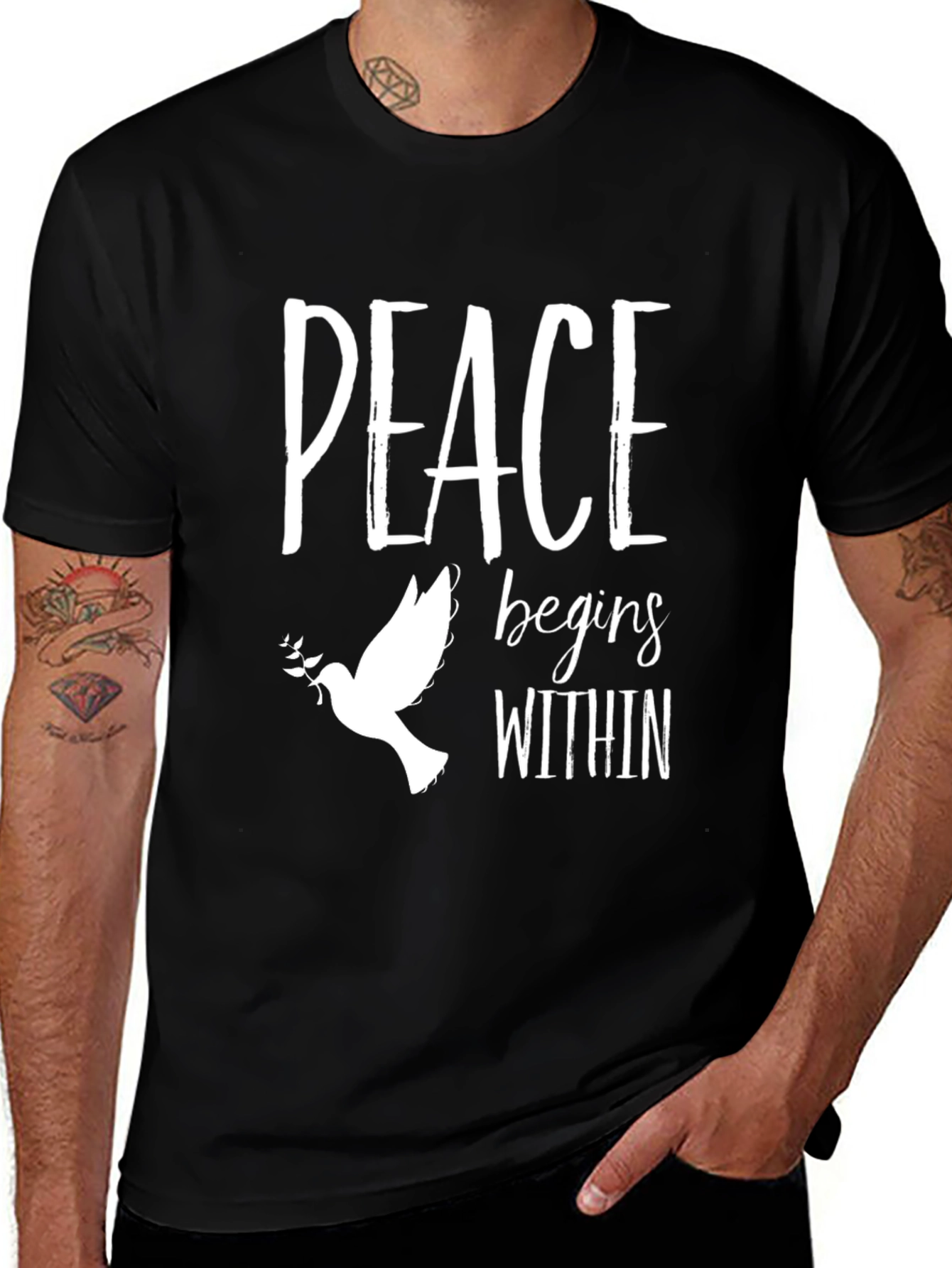 Peace Begins Within Dove Graphic T-Shirt - Black
