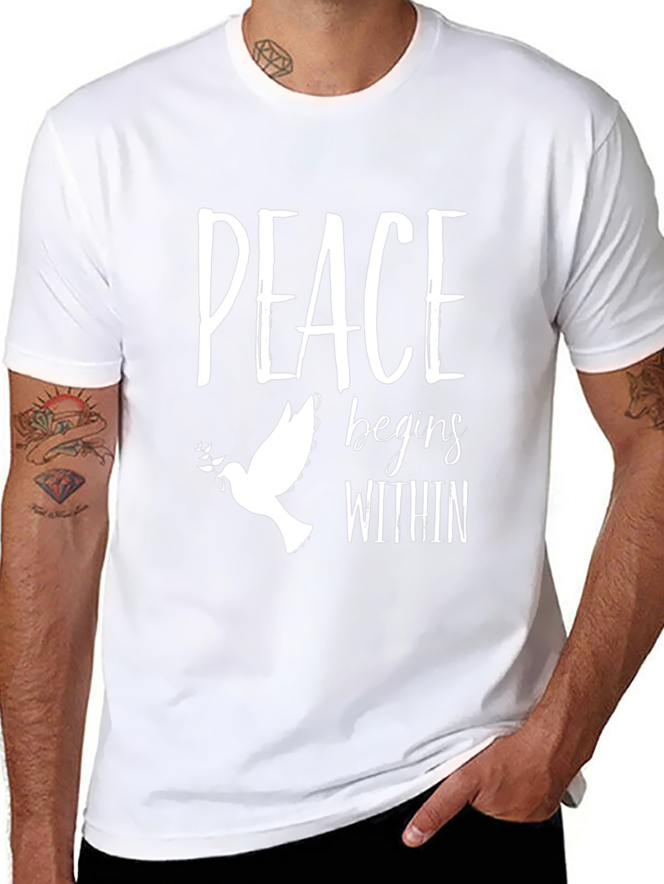 Peace Begins Within Dove Graphic T-Shirt - Black