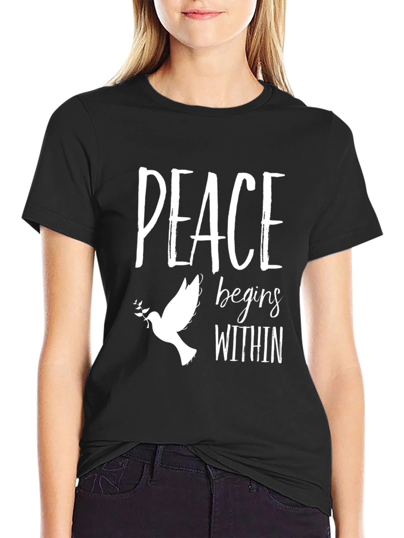 Peace Begins Within Dove Graphic T-Shirt - Black
