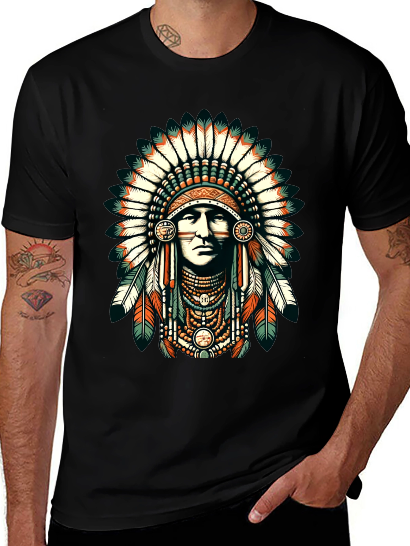 Native American Headdress Graphic Tee - Black