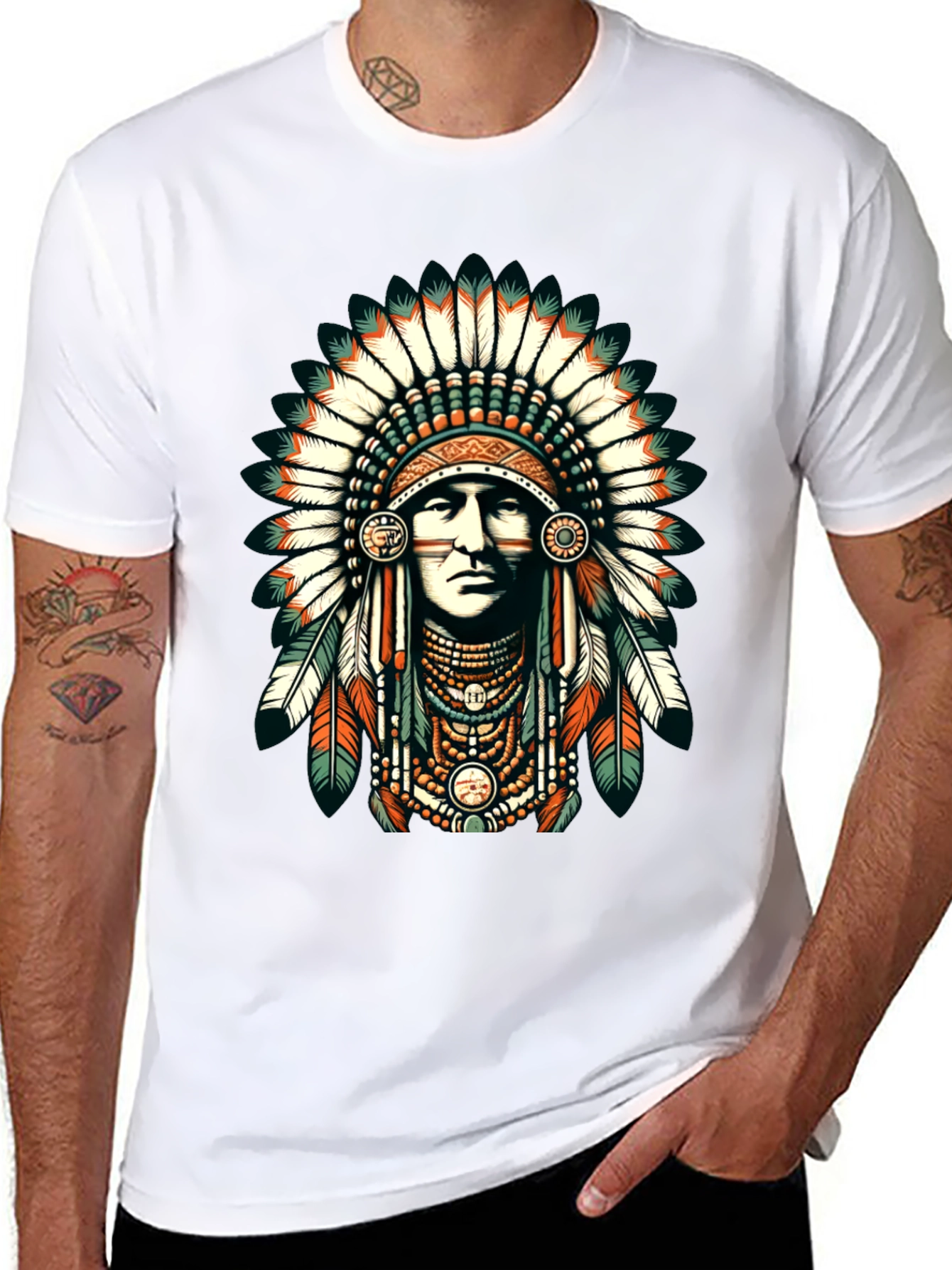 Native American Headdress Graphic Tee - Black