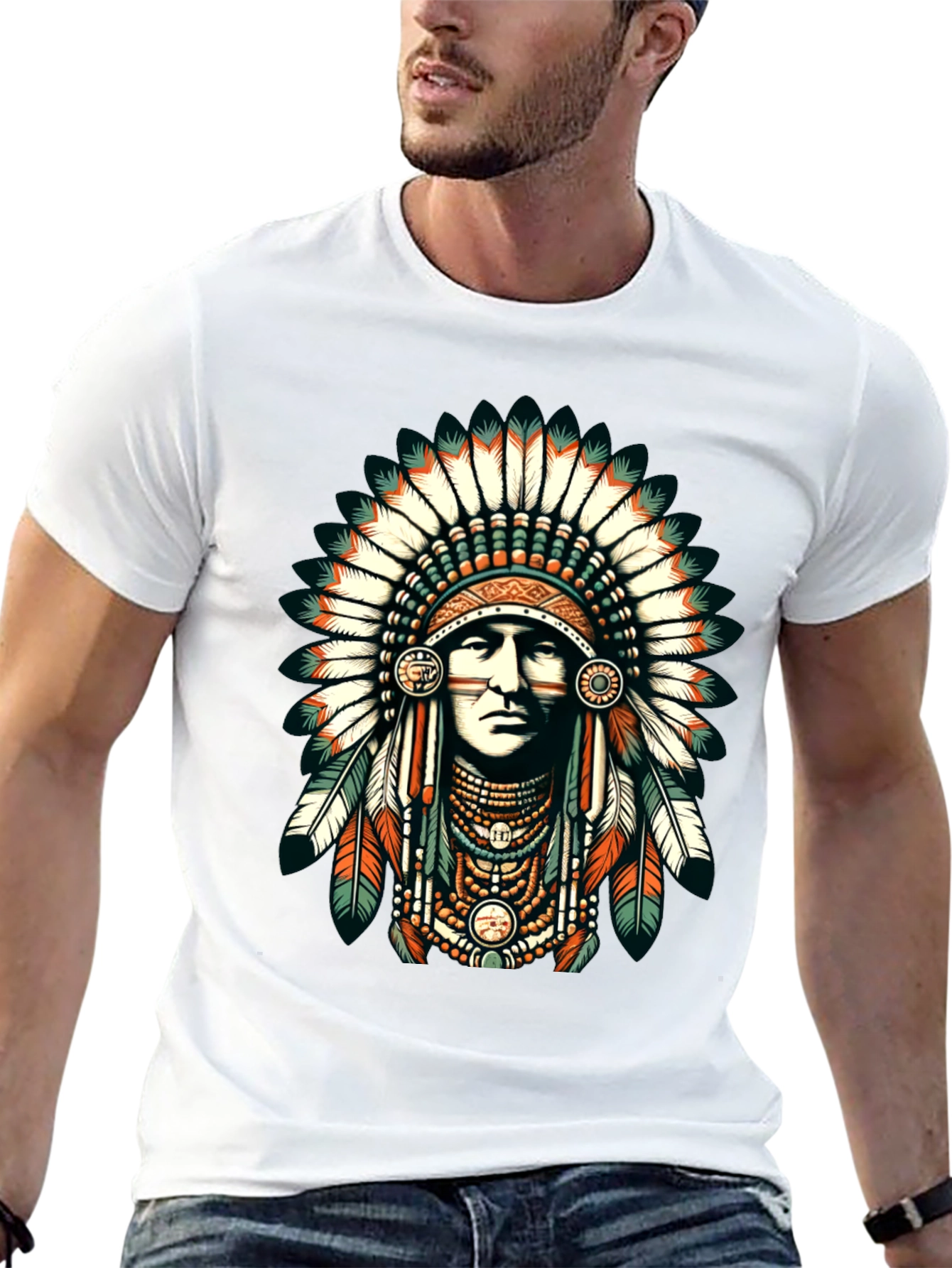 Native American Headdress Graphic Tee - Black