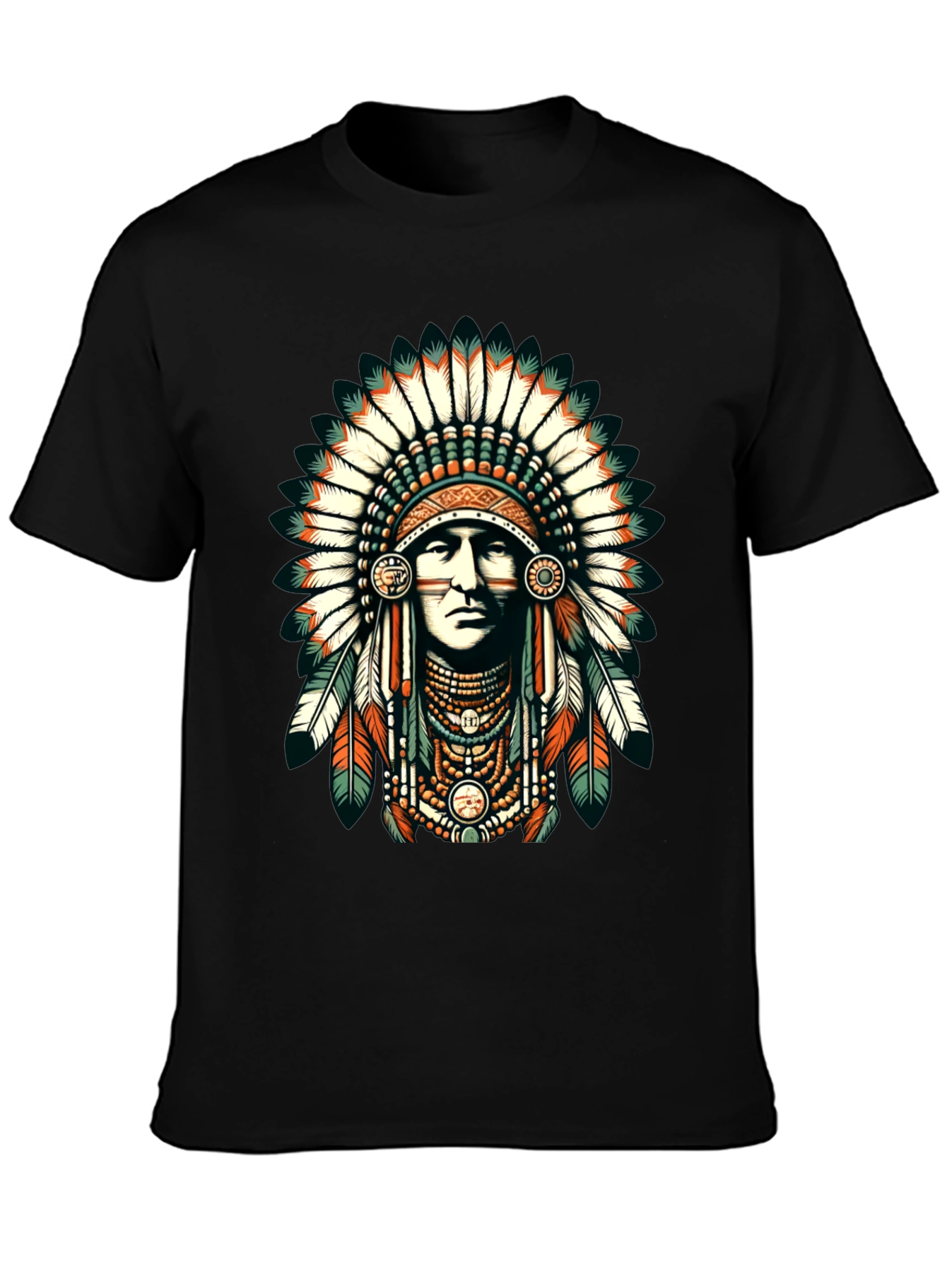 Native American Headdress Graphic Tee - Black