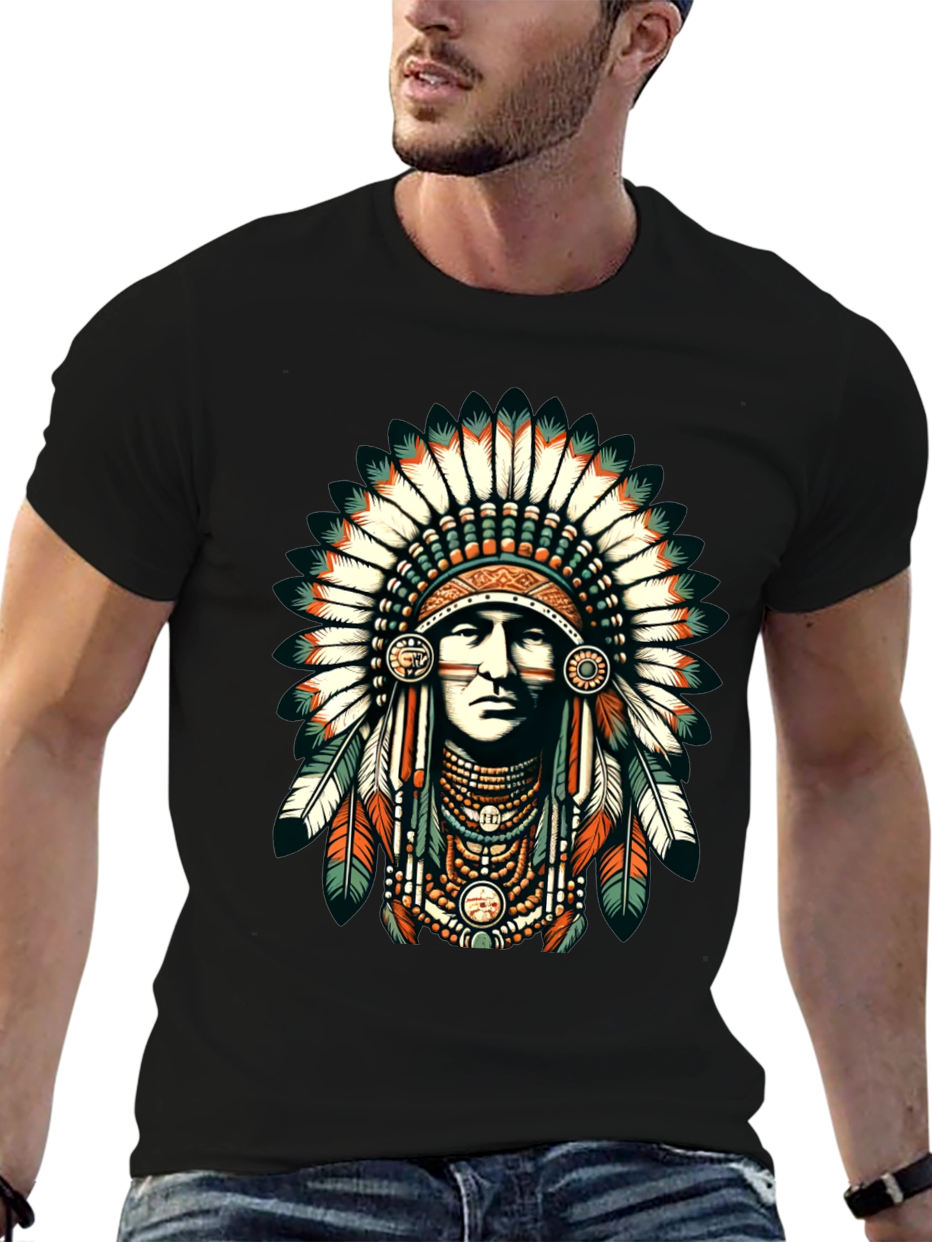 Native American Headdress Graphic Tee - Black