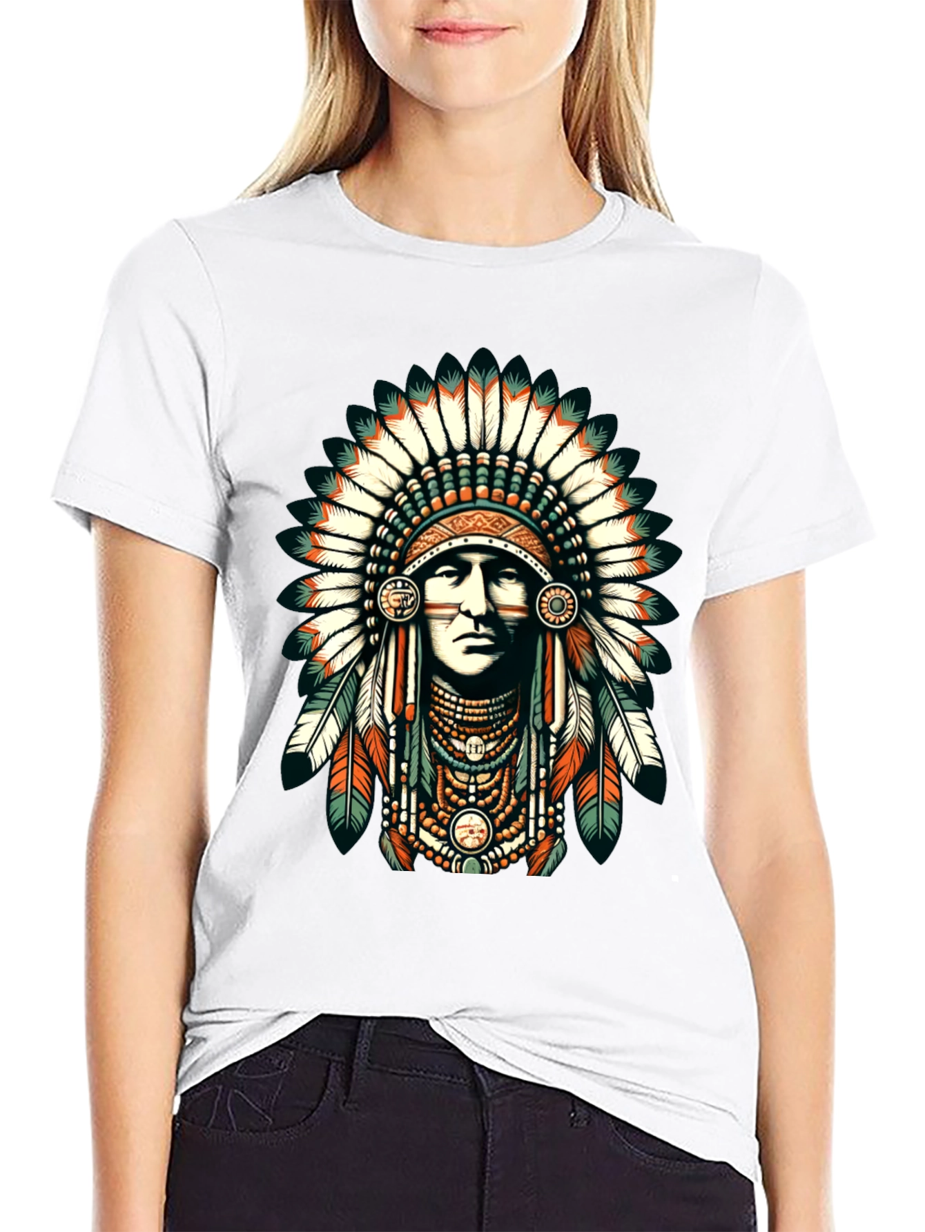 Native American Headdress Graphic Tee - Black