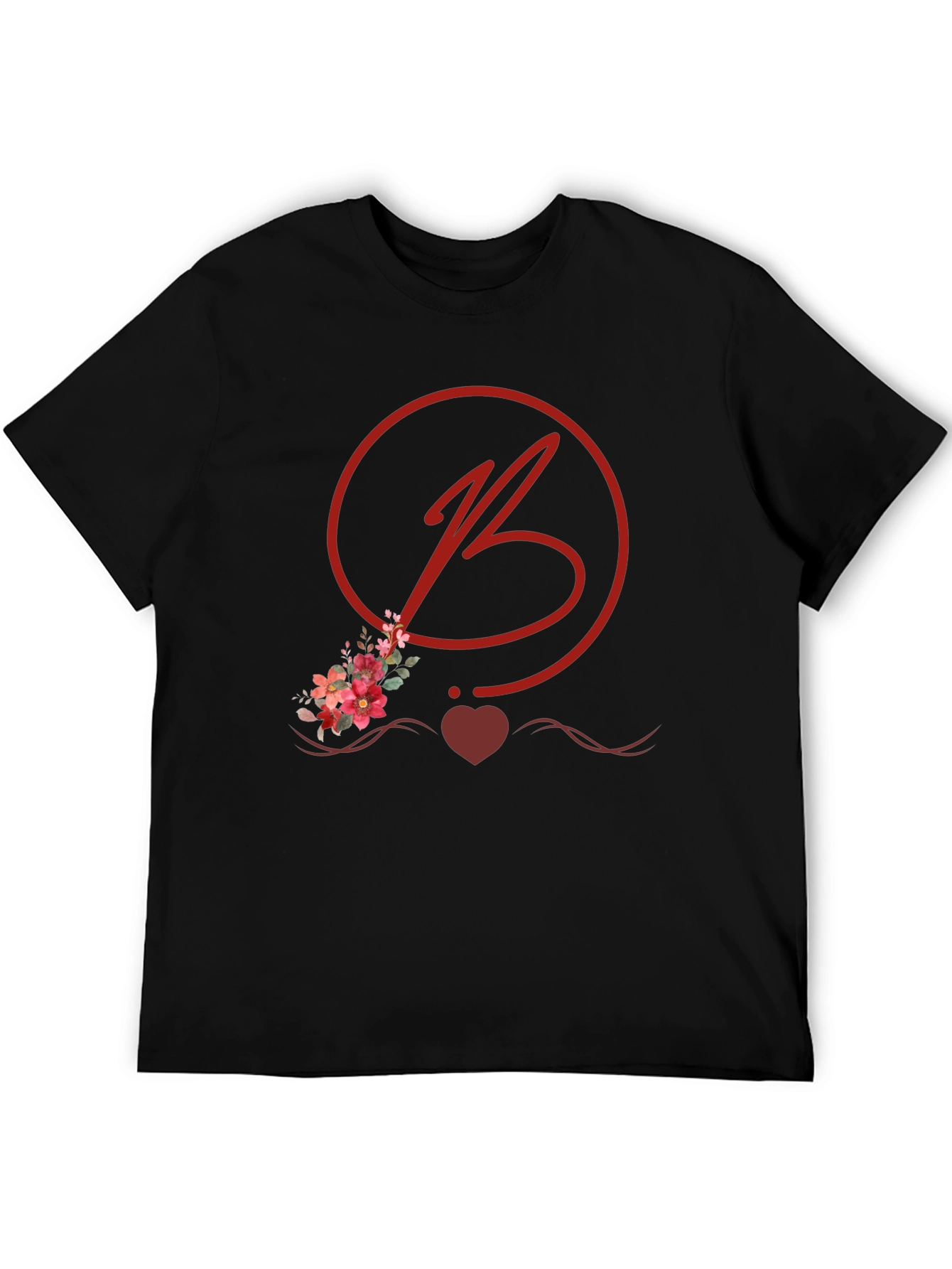 Floral B Initial Black T-Shirt