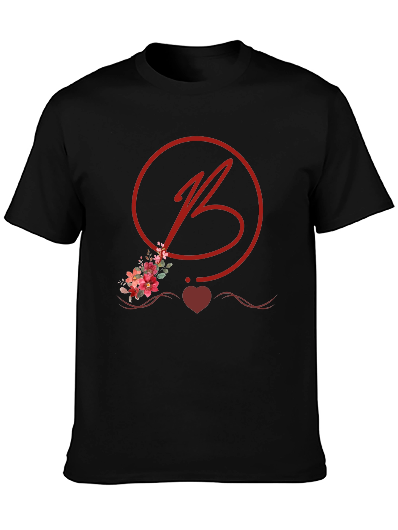 Floral B Initial Black T-Shirt