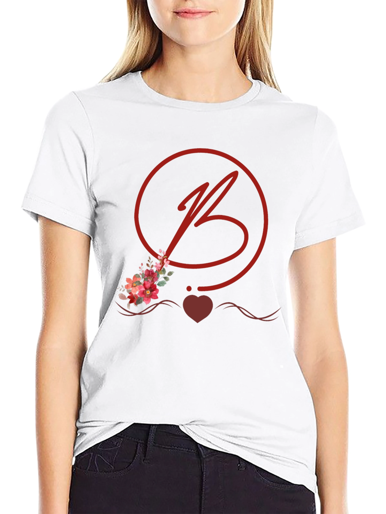 Floral B Initial Black T-Shirt