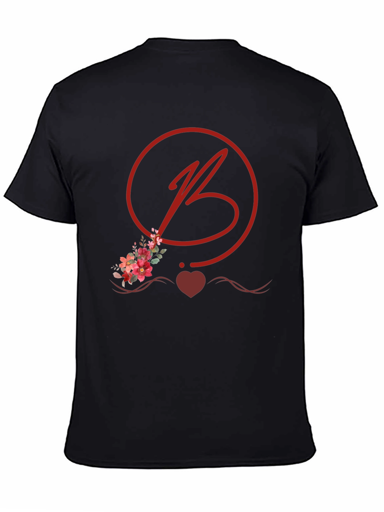 Floral B Initial Black T-Shirt