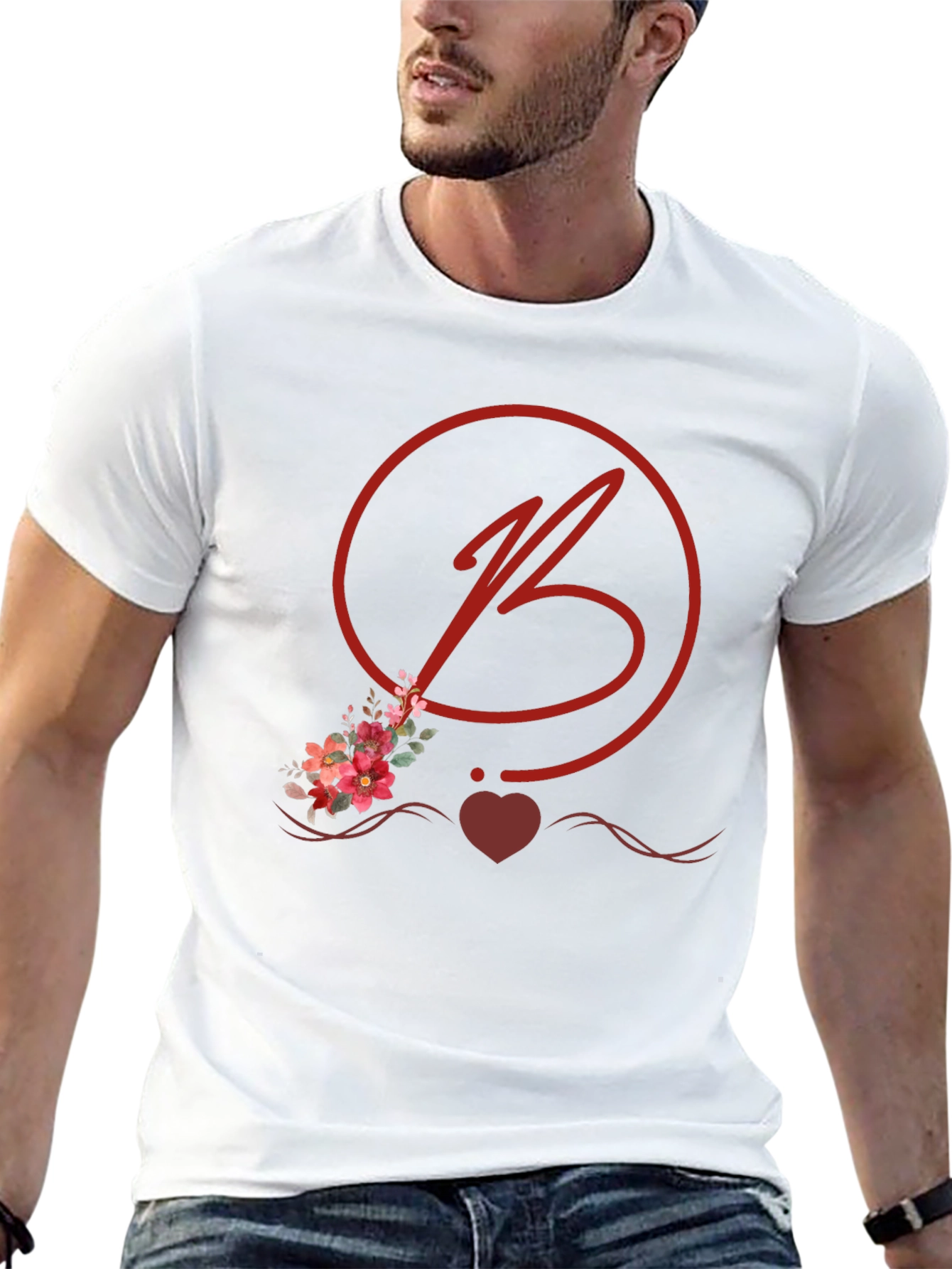 Floral B Initial Black T-Shirt