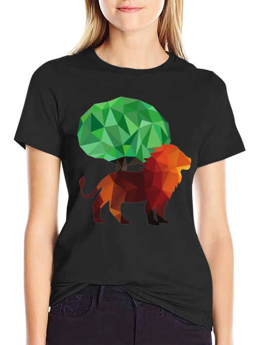 Abstract Lion & Tree Graphic T-Shirt - Unique Design