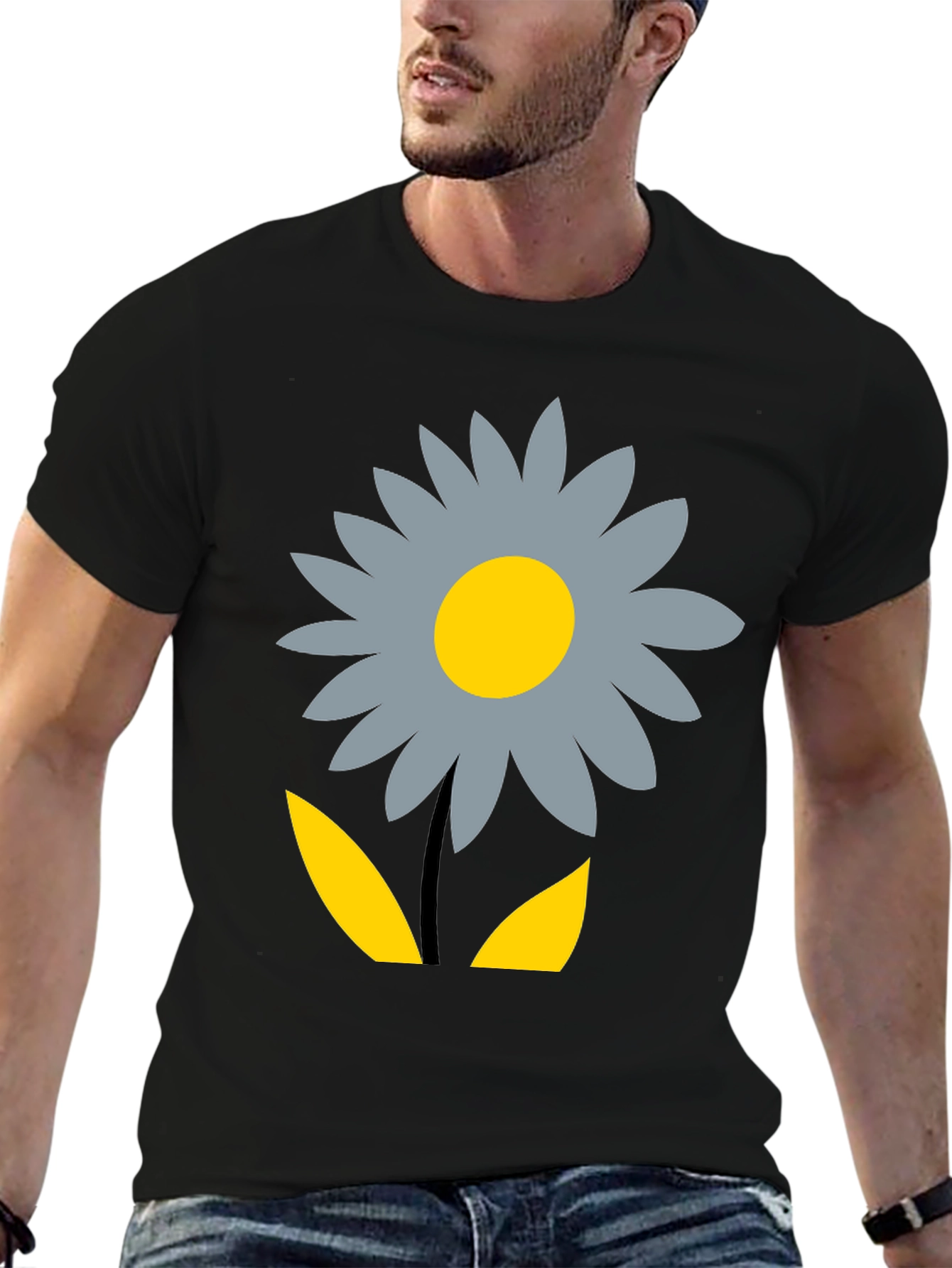 Floral Graphic Print T-Shirt - Casual Black Tee