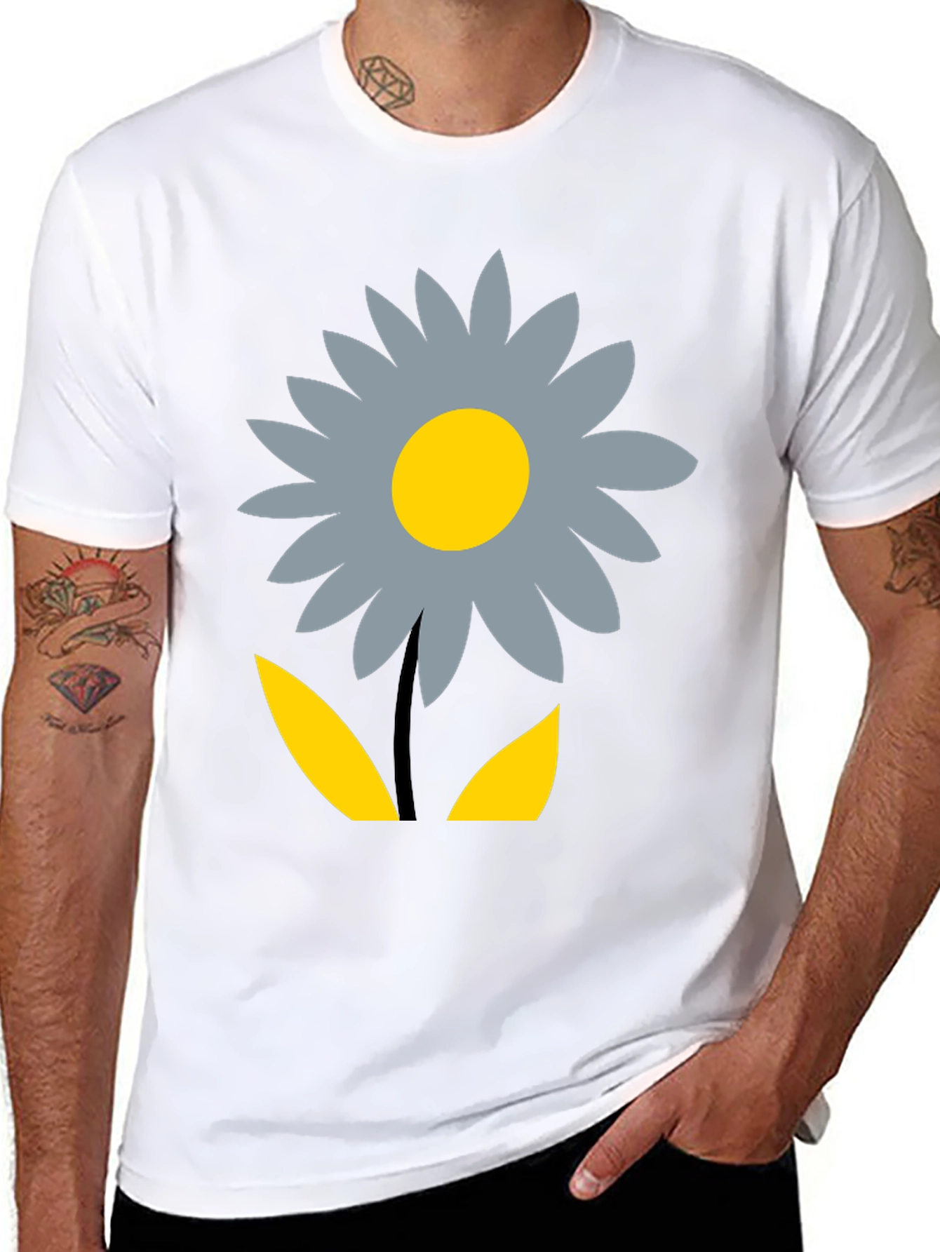 Floral Graphic Print T-Shirt - Casual Black Tee