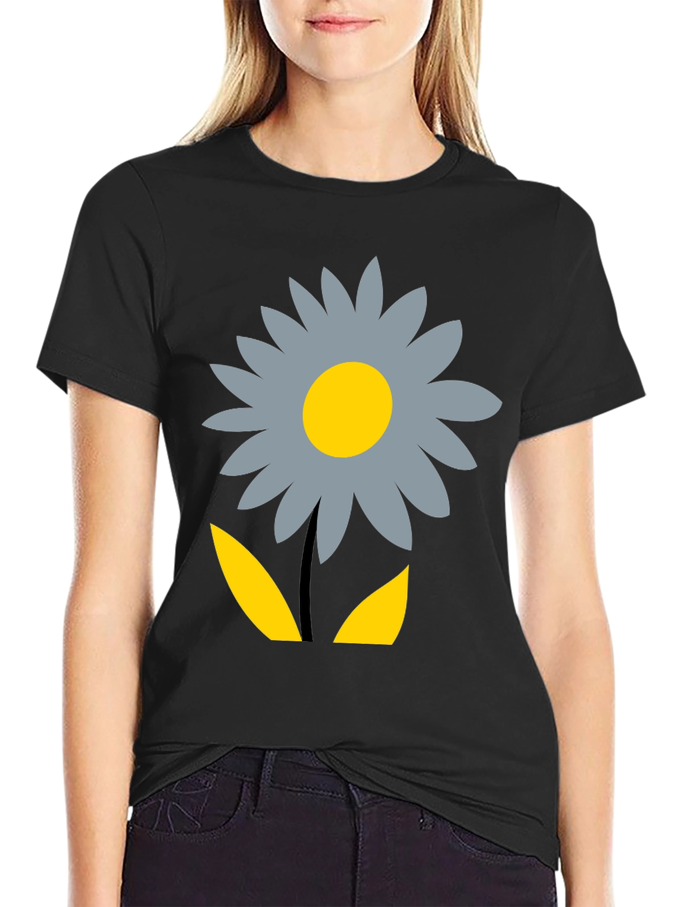 Floral Graphic Print T-Shirt - Casual Black Tee
