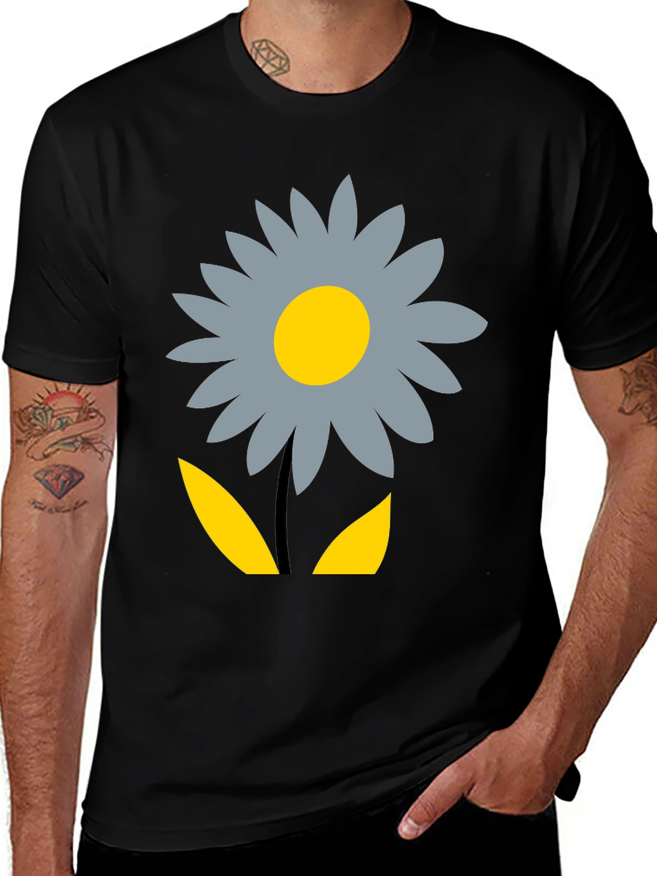 Floral Graphic Print T-Shirt - Casual Black Tee
