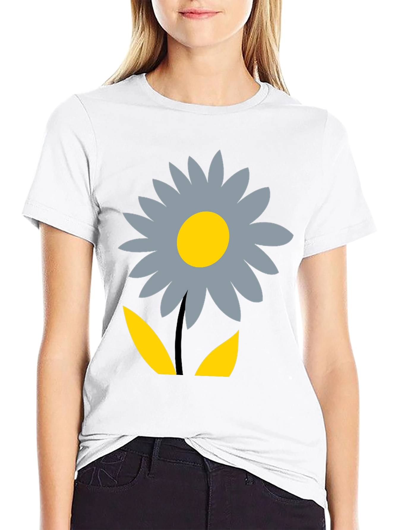 Floral Graphic Print T-Shirt - Casual Black Tee