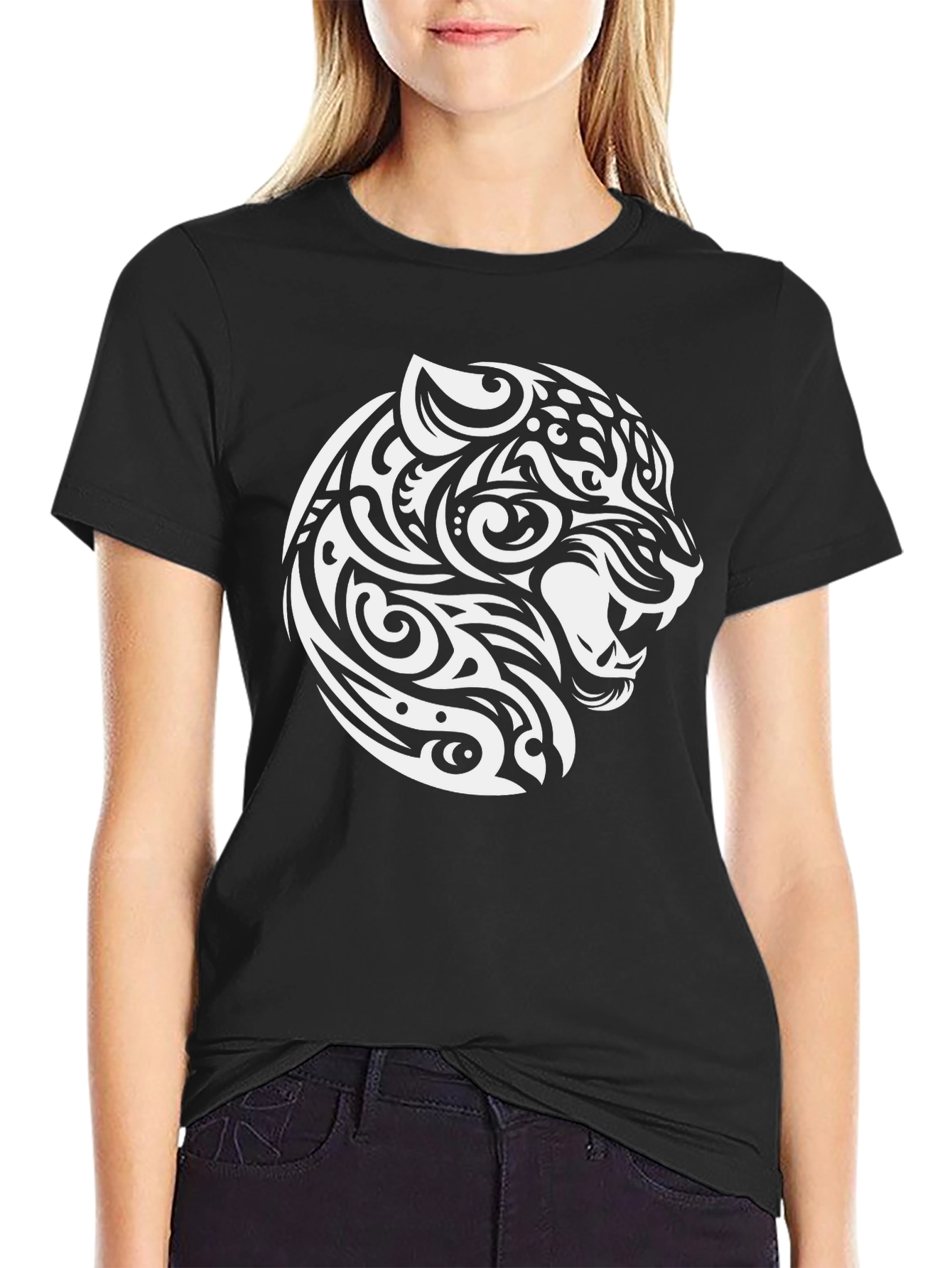 Tribal Jaguar Print Black T-Shirt