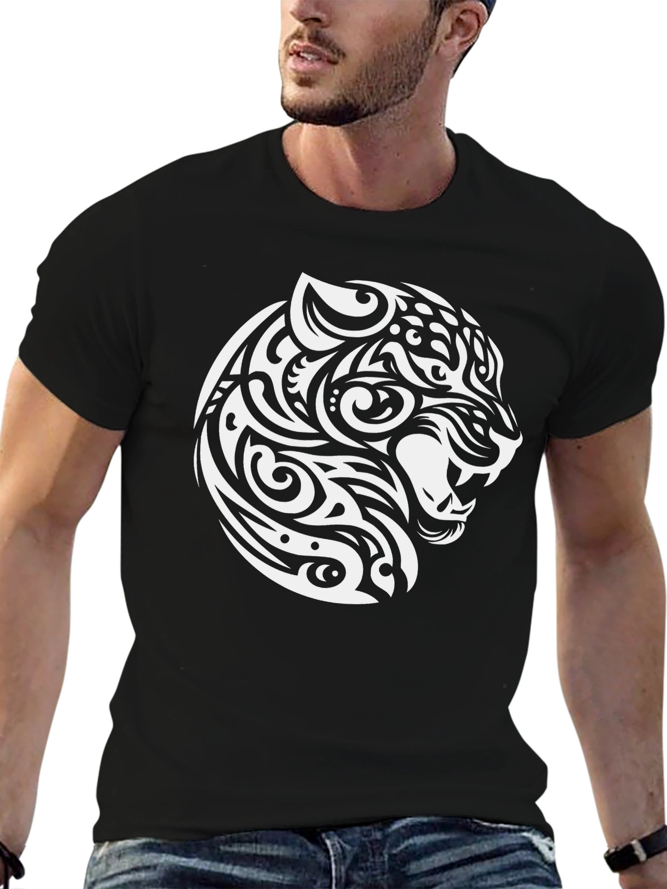 Tribal Jaguar Print Black T-Shirt