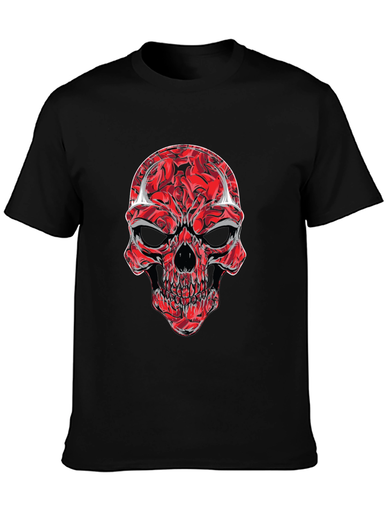 Red Rose Skull Graphic Tee - Mens Black T-Shirt