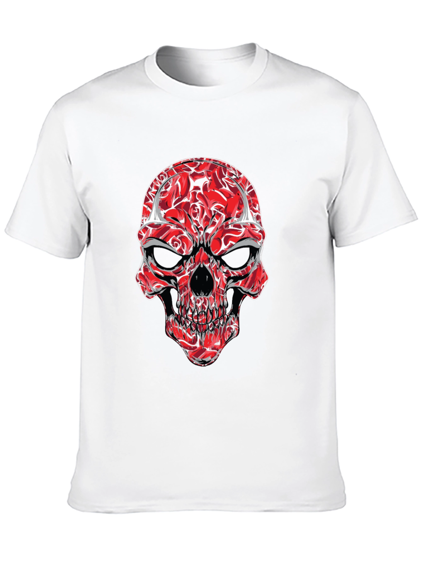 Red Rose Skull Graphic Tee - Mens Black T-Shirt