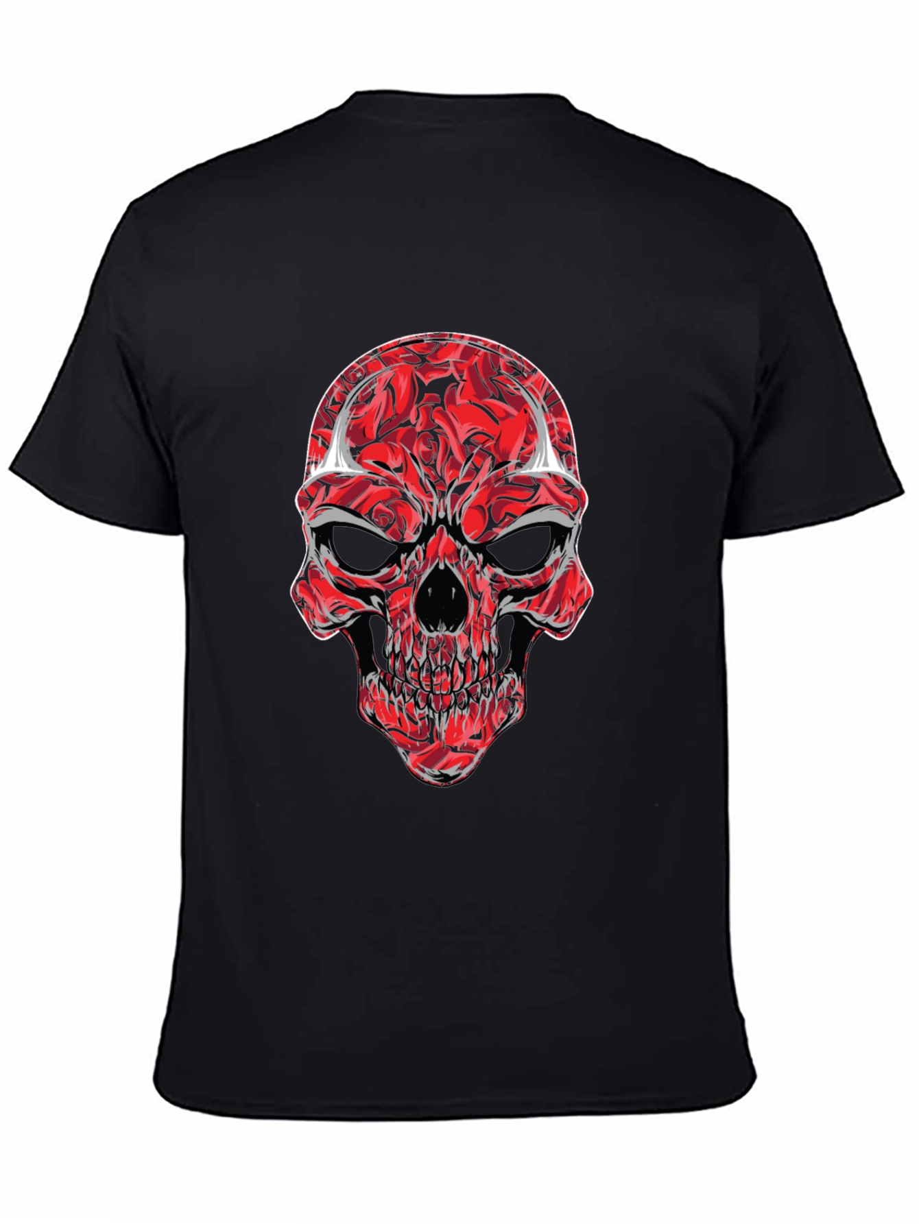 Red Rose Skull Graphic Tee - Mens Black T-Shirt