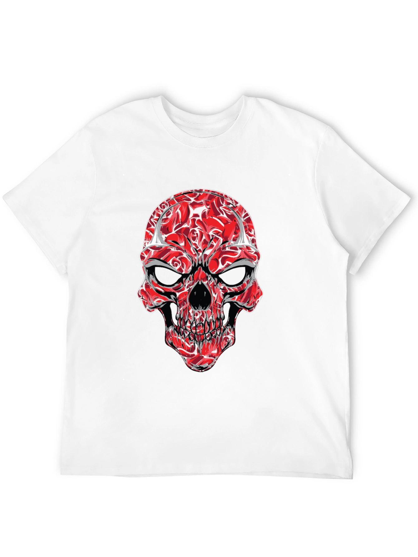 Red Rose Skull Graphic Tee - Mens Black T-Shirt
