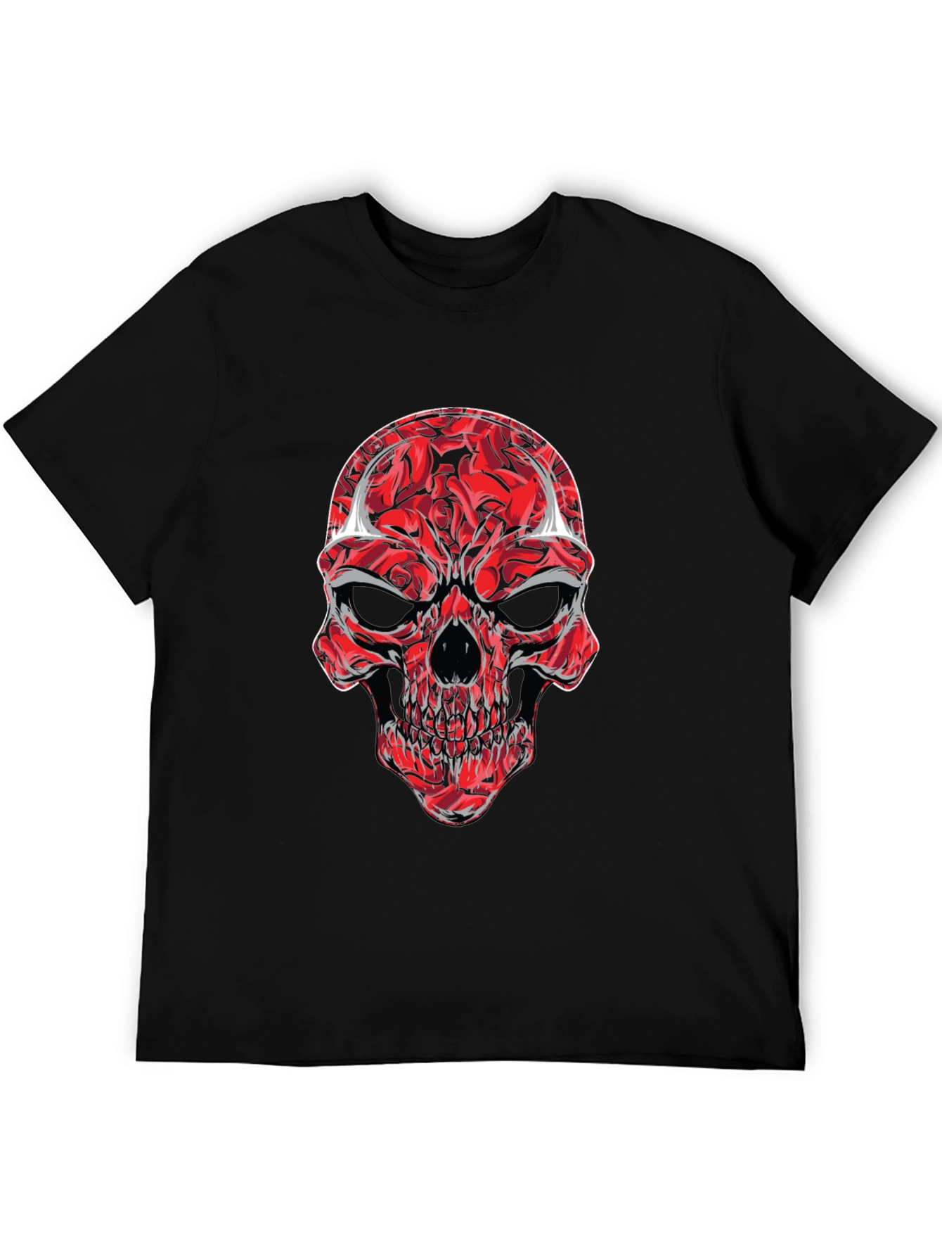 Red Rose Skull Graphic Tee - Mens Black T-Shirt