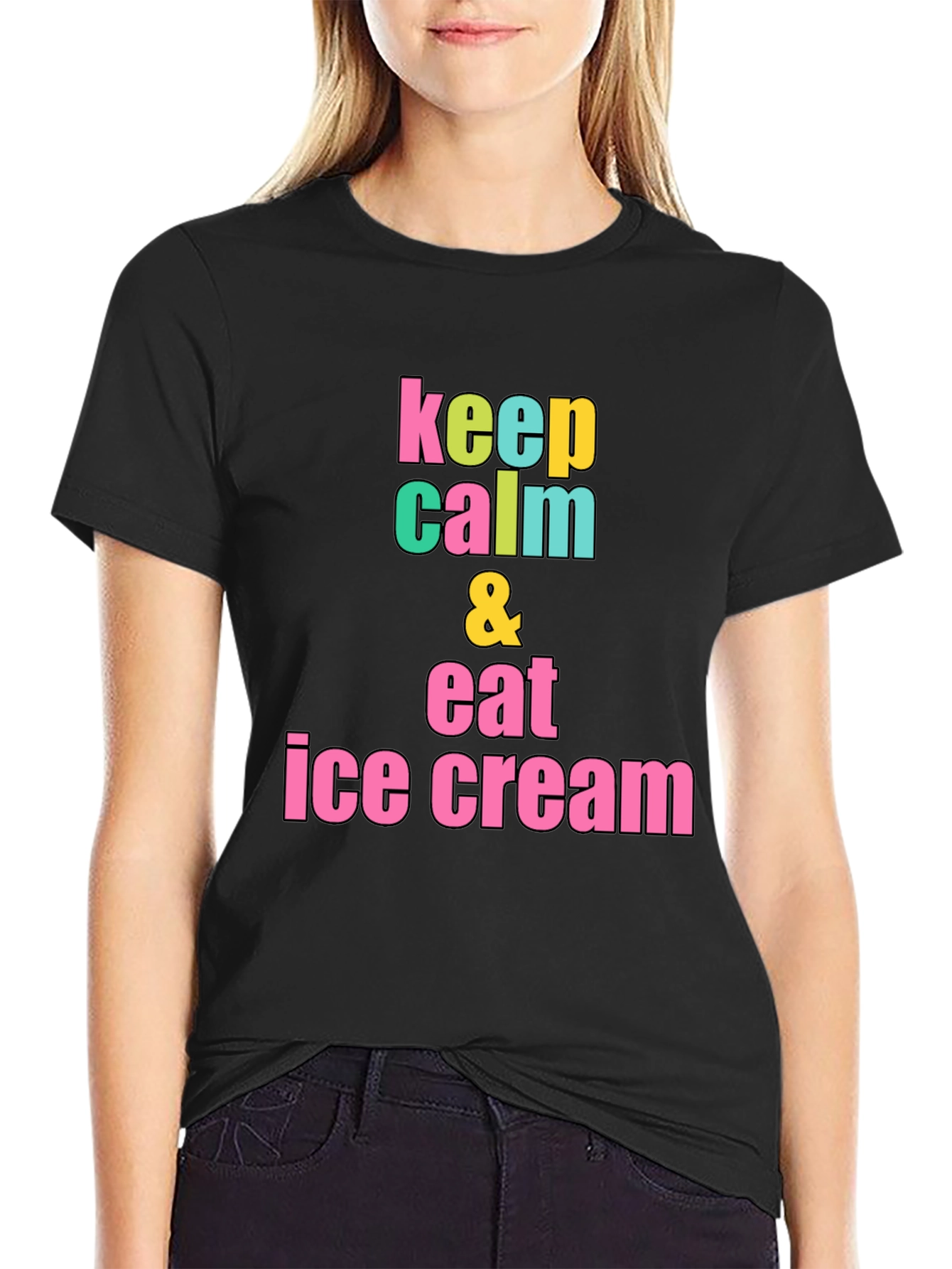 Keep Calm & Eat Ice Cream Black T-Shirt