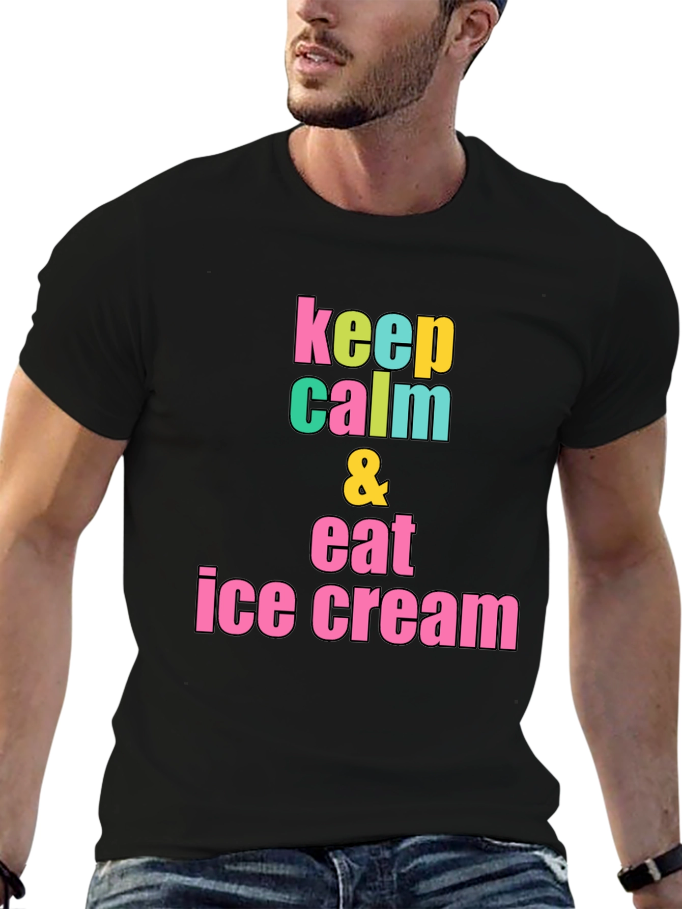 Keep Calm & Eat Ice Cream Black T-Shirt